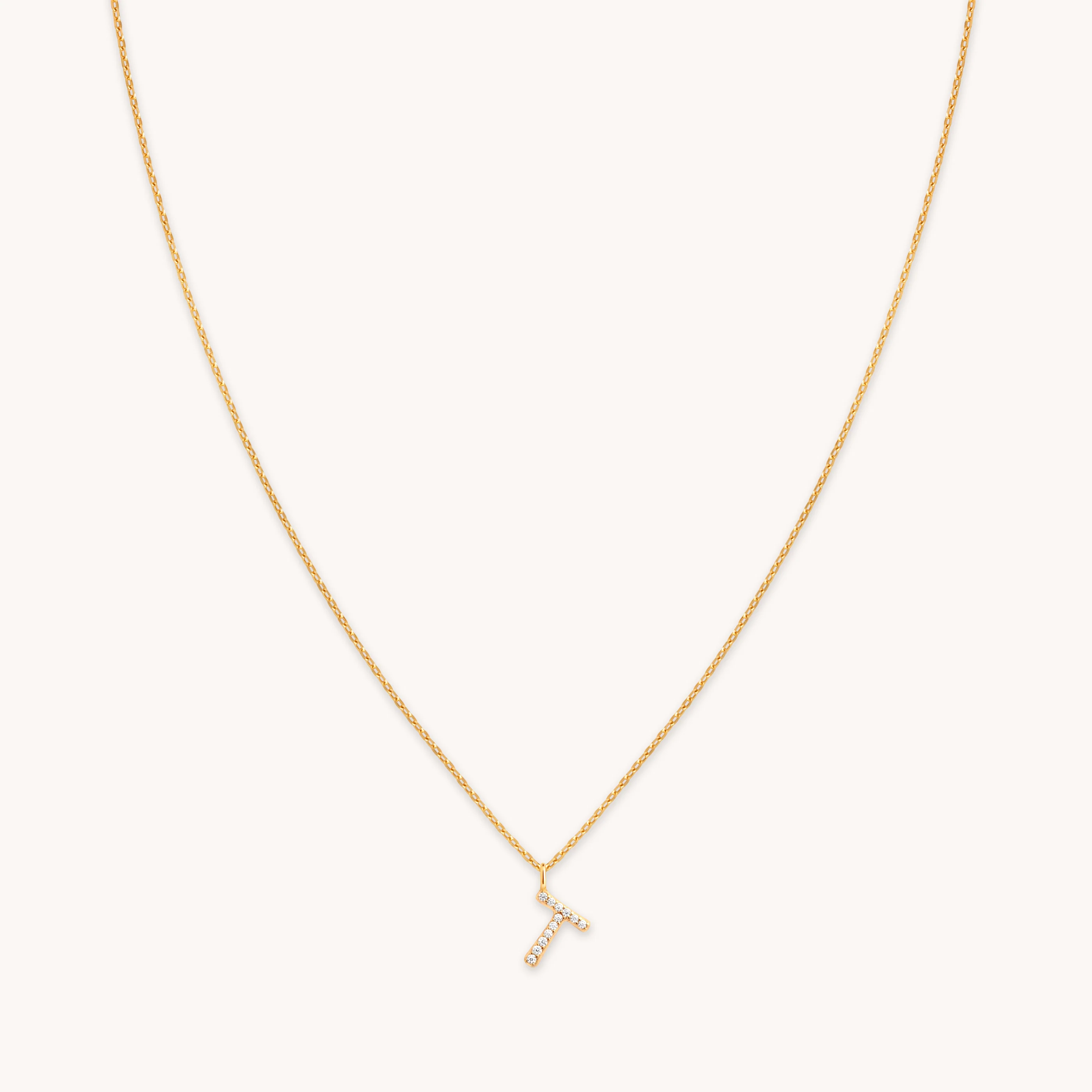 T Initial Pavé Pendant Necklace in Gold