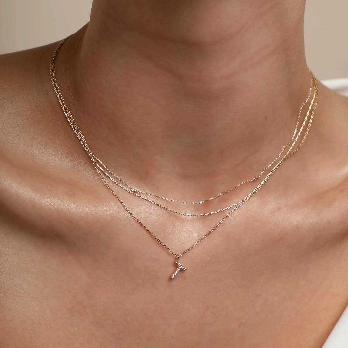 T Initial Pavé Pendant Necklace in Gold - Image 3