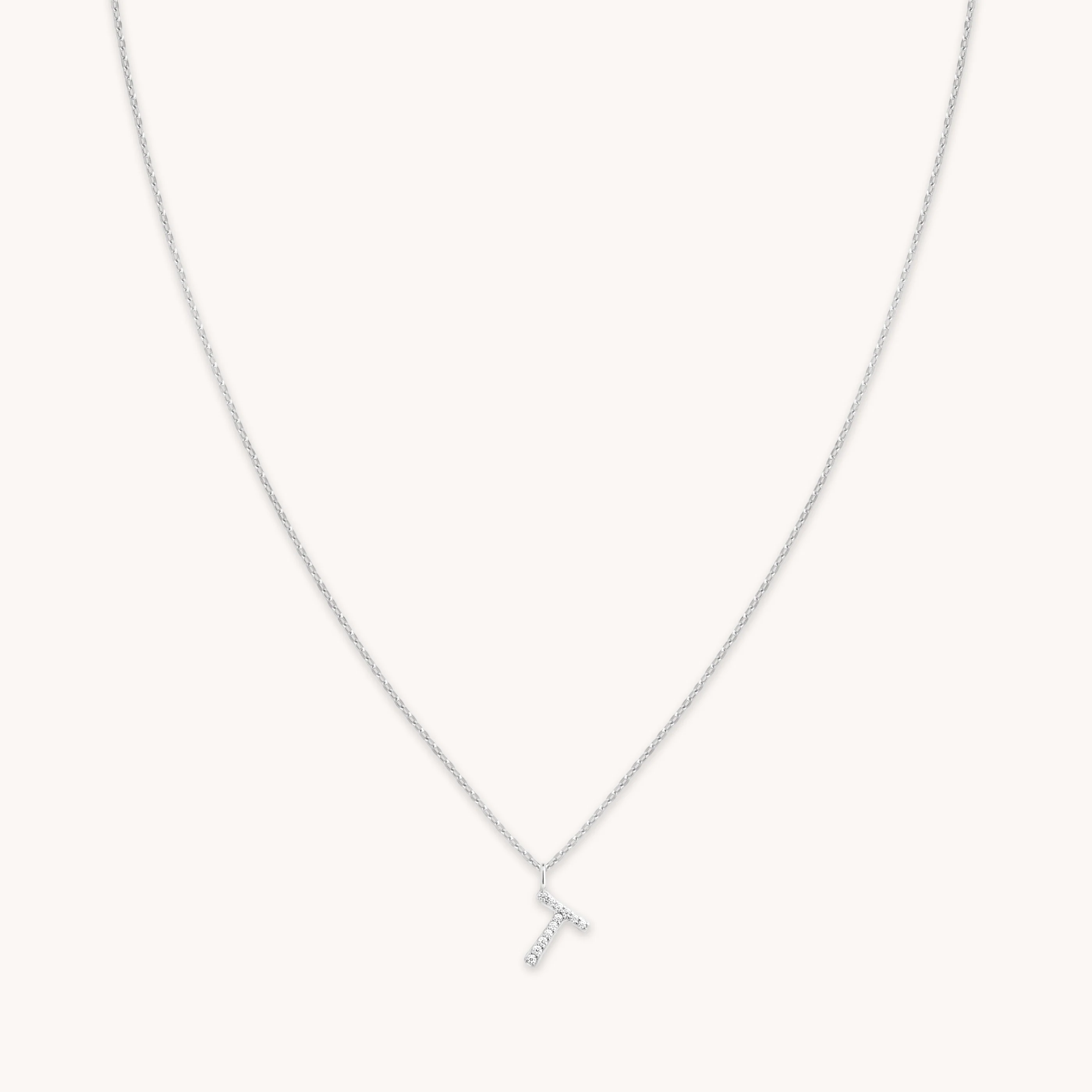 T Initial Pavé Pendant Necklace in Silver