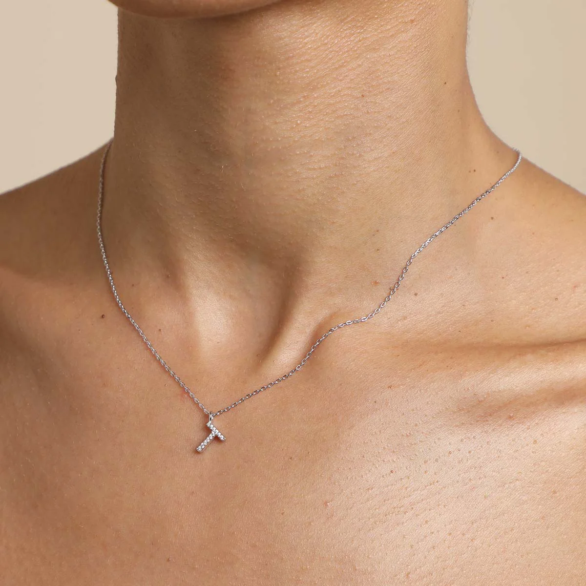 T Initial Pavé Pendant Necklace in Silver - Image 2
