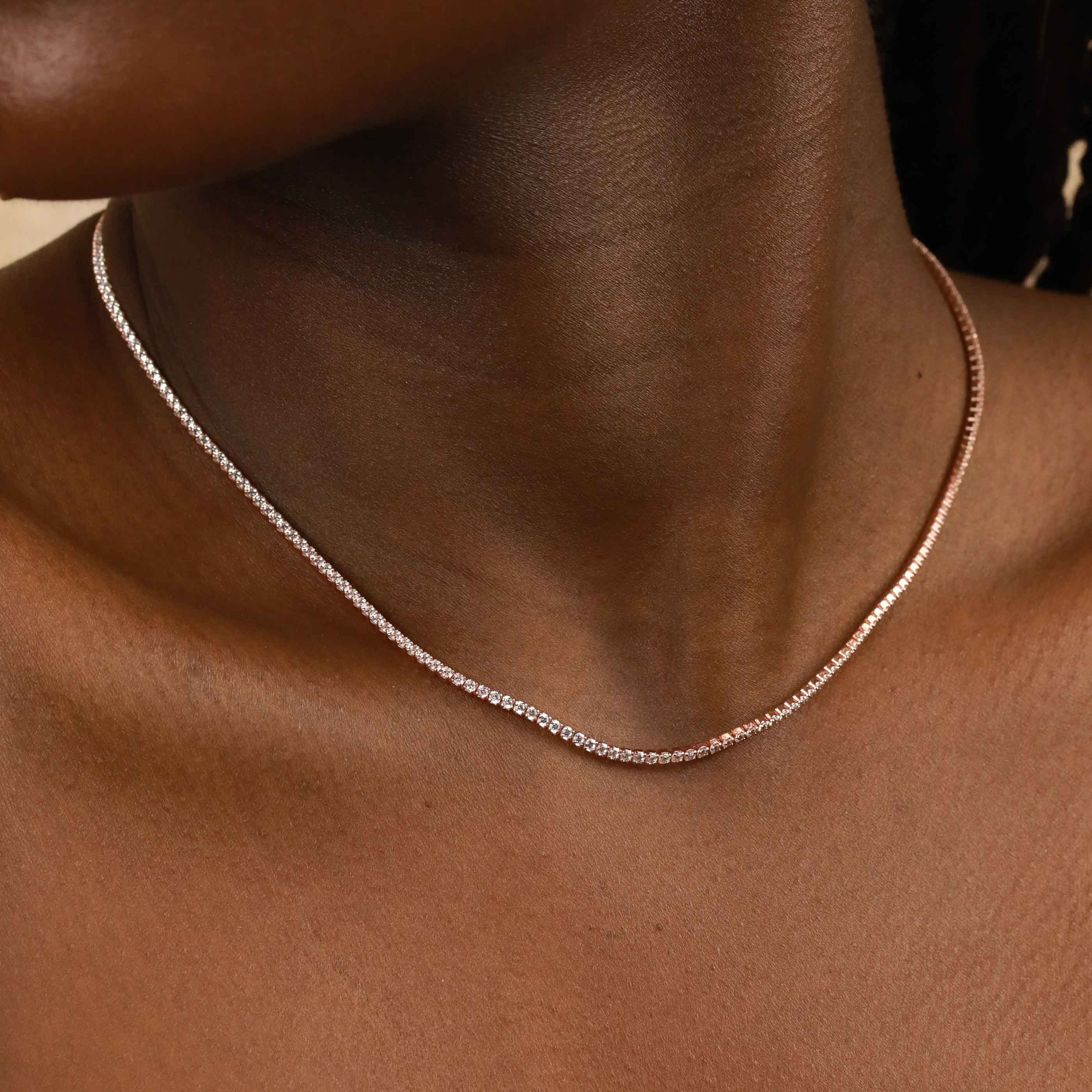 Tennis Chain Necklace in Rose Gold - Image 2