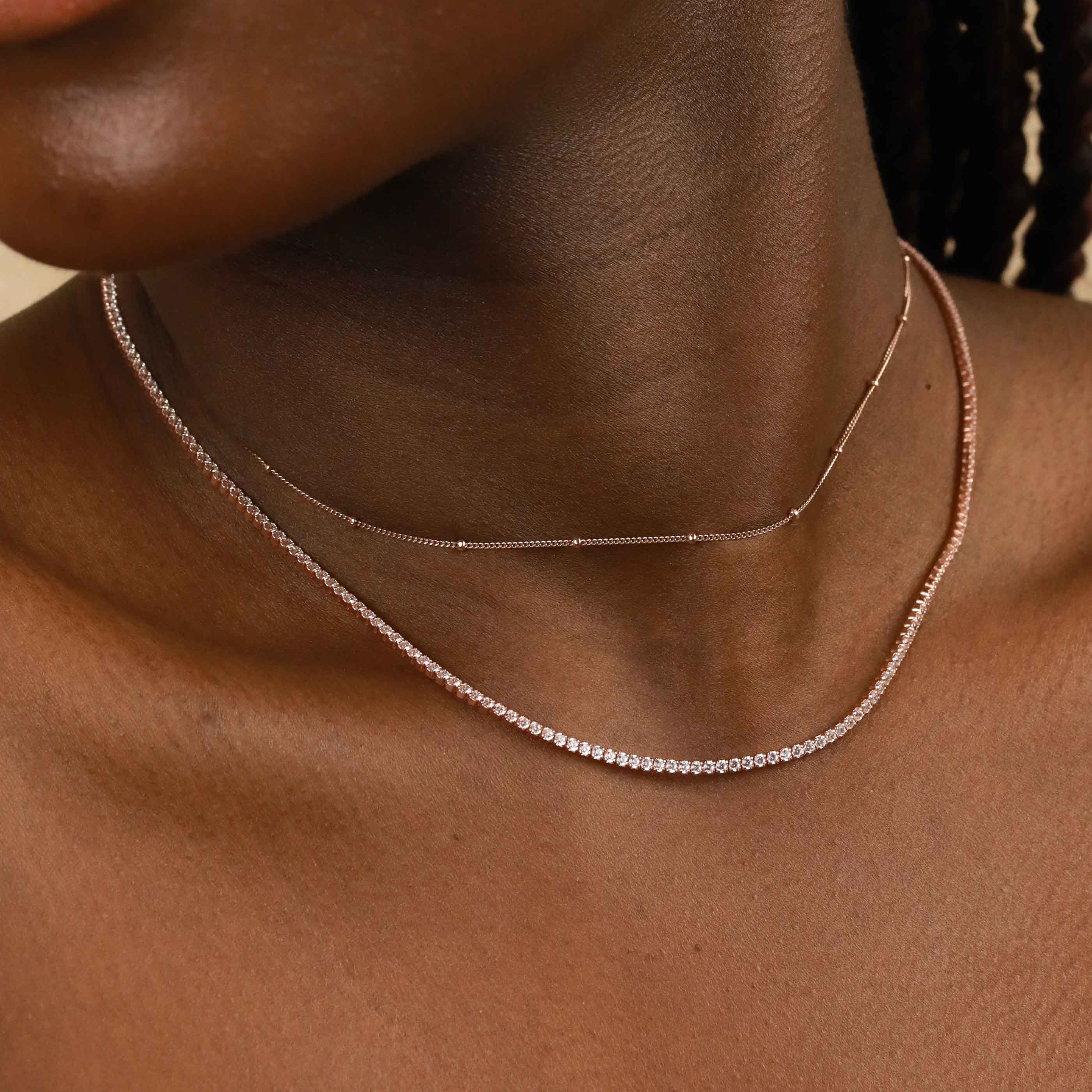 Tennis Chain Necklace in Rose Gold - Image 5