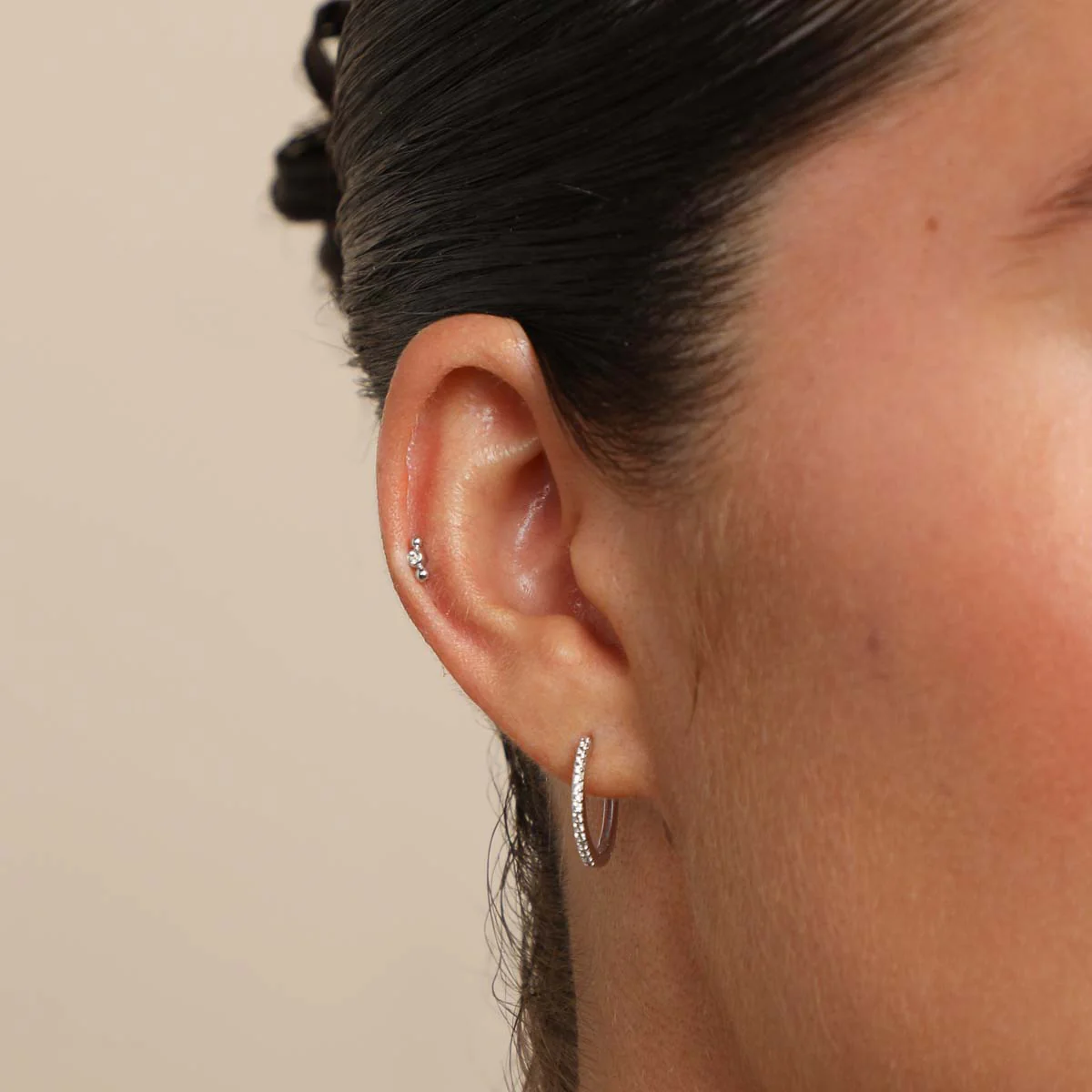 Topaz Beaded Triple Piercing Stud in Solid White Gold - Image 2