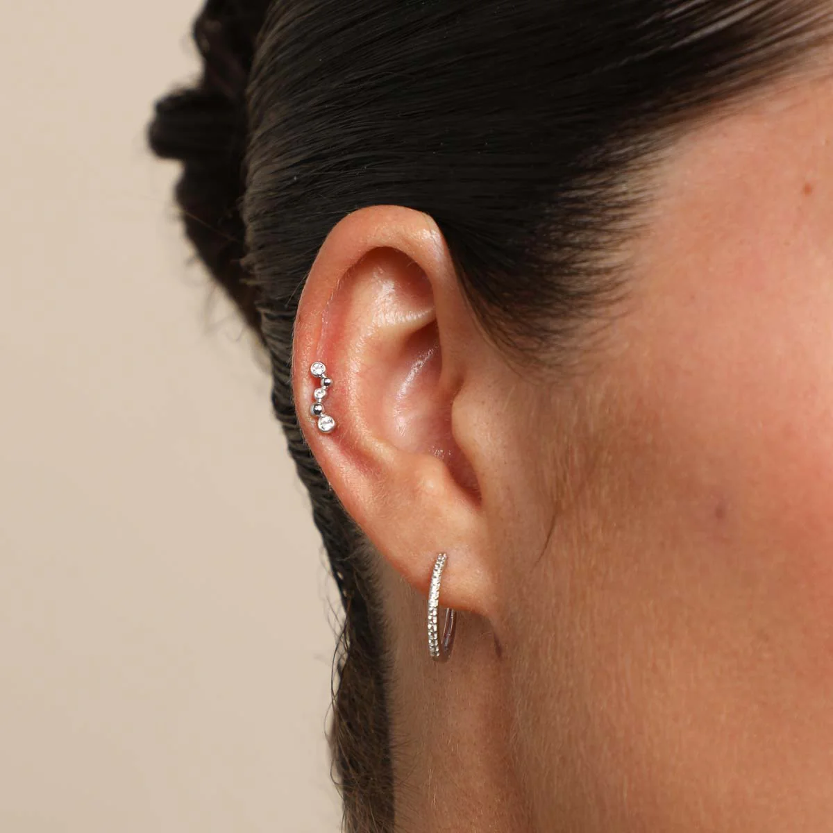 Topaz Beaded Wave Piercing Stud in Solid White Gold - Image 2
