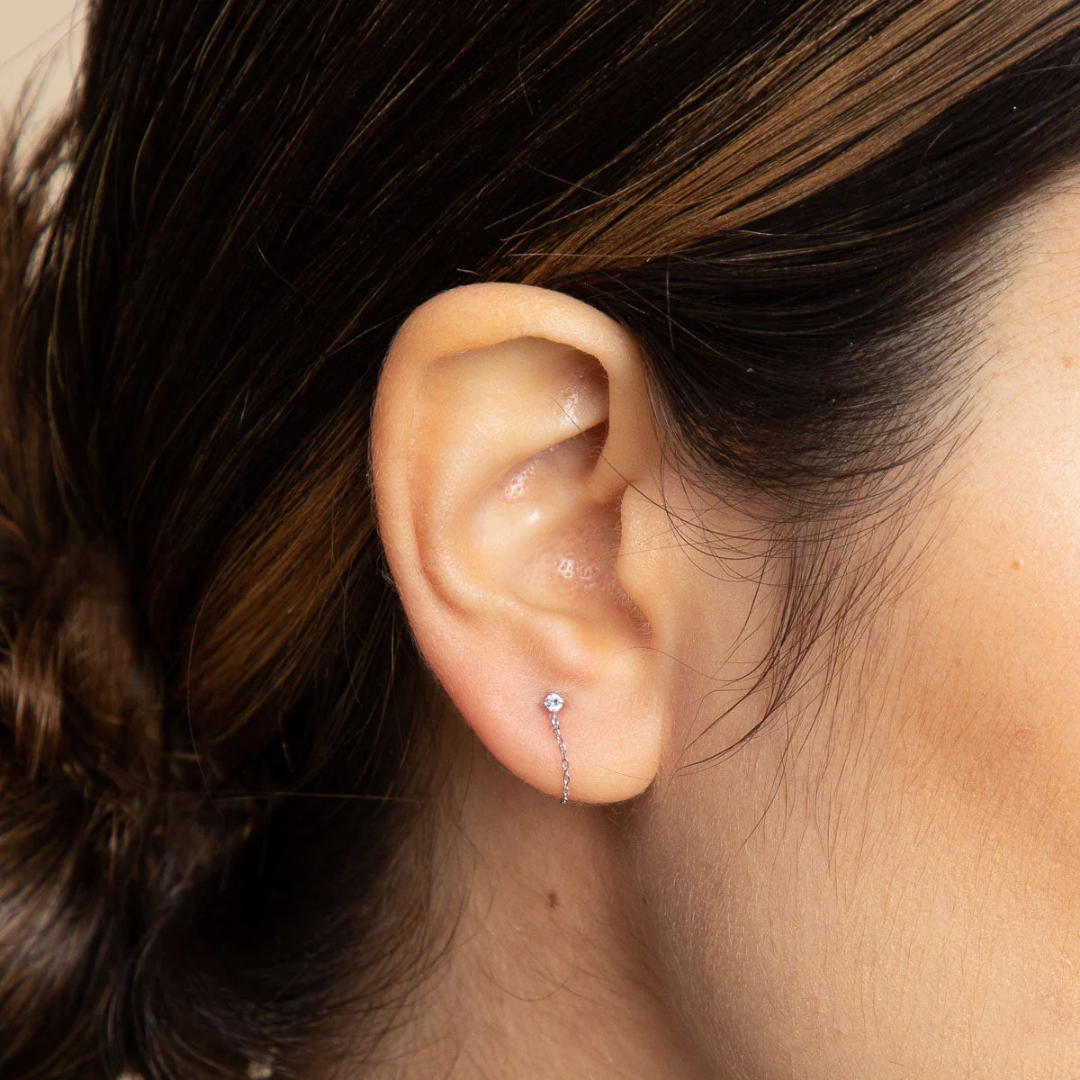 Topaz Chain Stud Earrings in Solid White Gold - Image 2