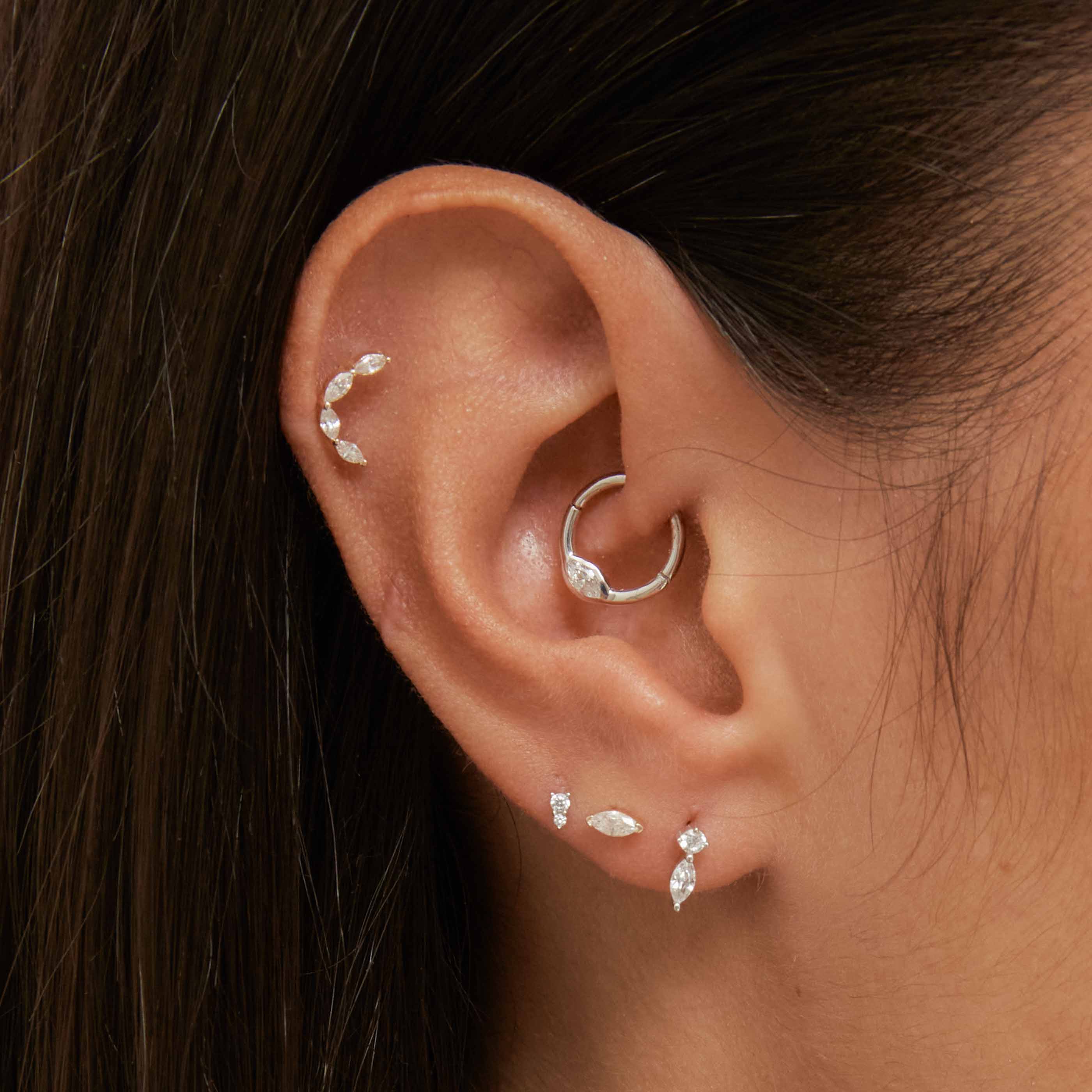 Topaz Marquise Piercing Stud 6mm in Solid White Gold - Image 3