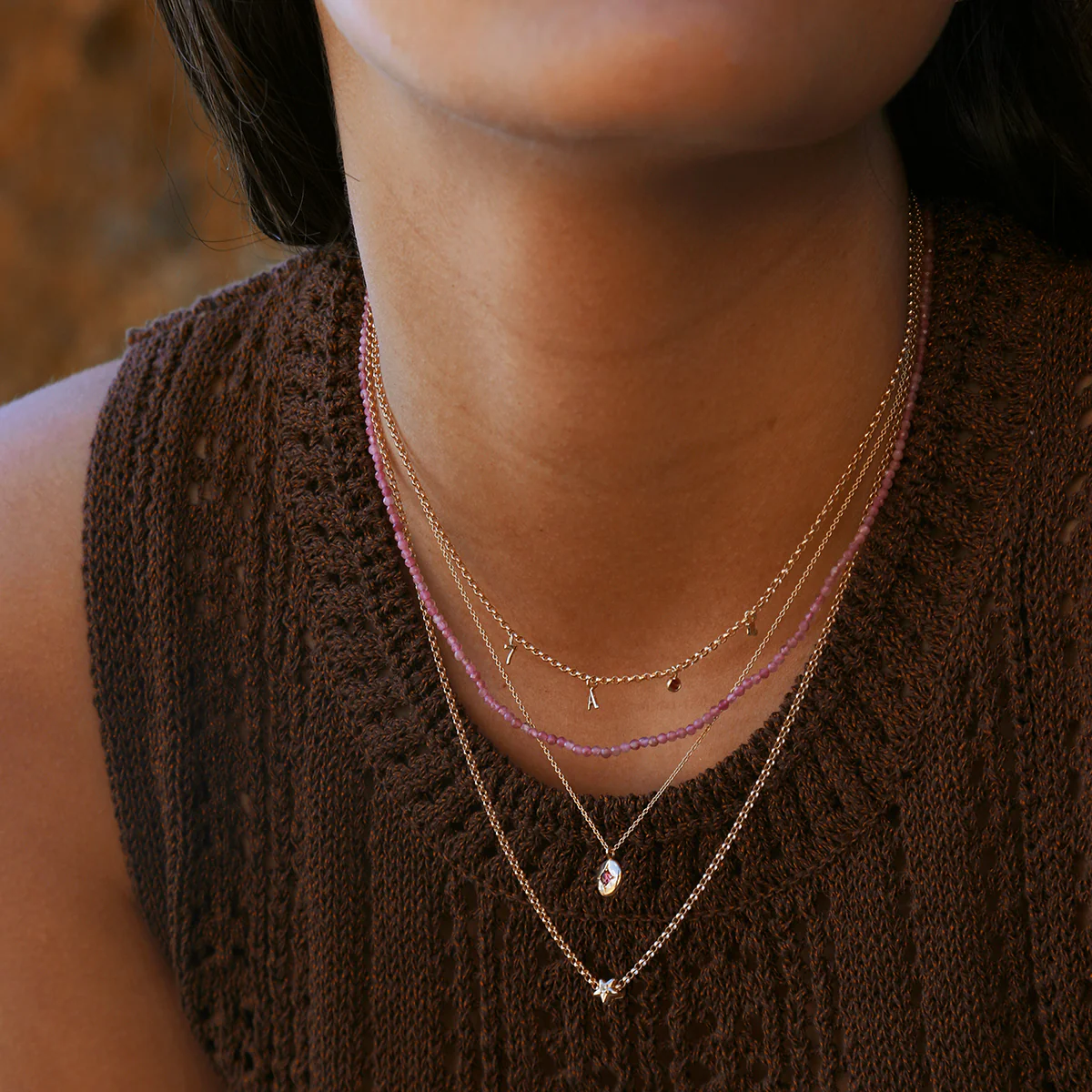 Tourmaline October Beaded Necklace in Solid Gold - Image 4