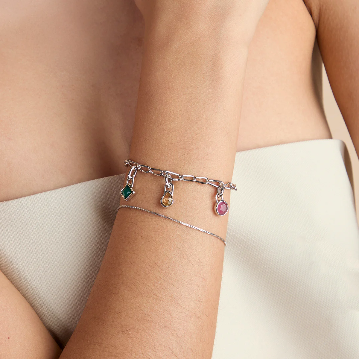 Tourmaline October Clip Charm in Silver - Image 3