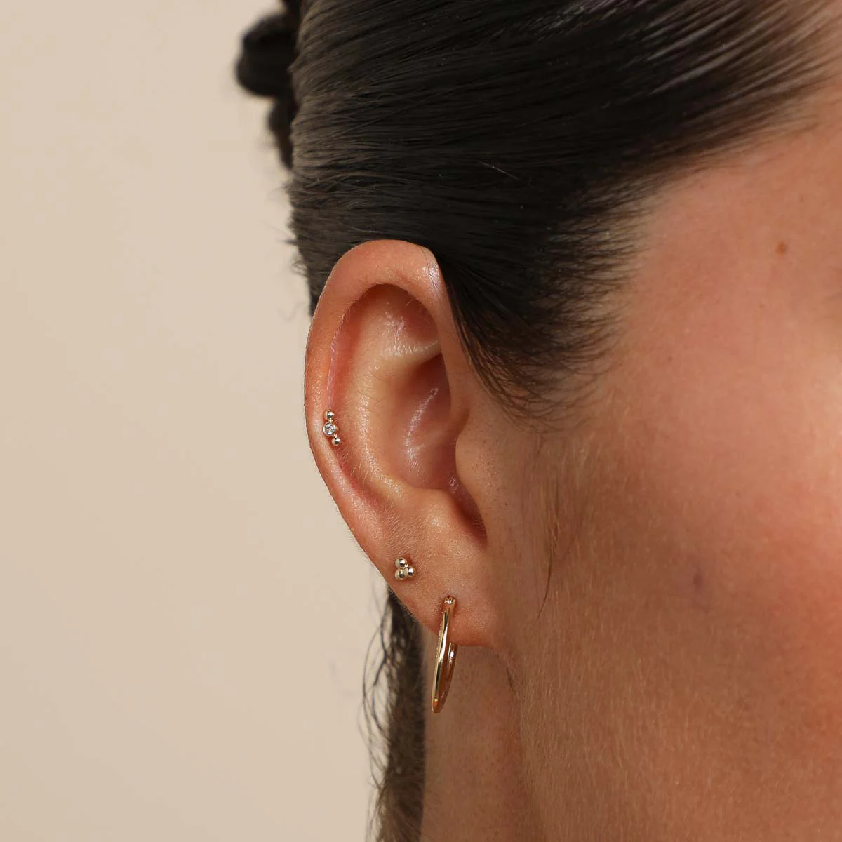 Triple Beaded Piercing Stud in Solid Gold - Image 3