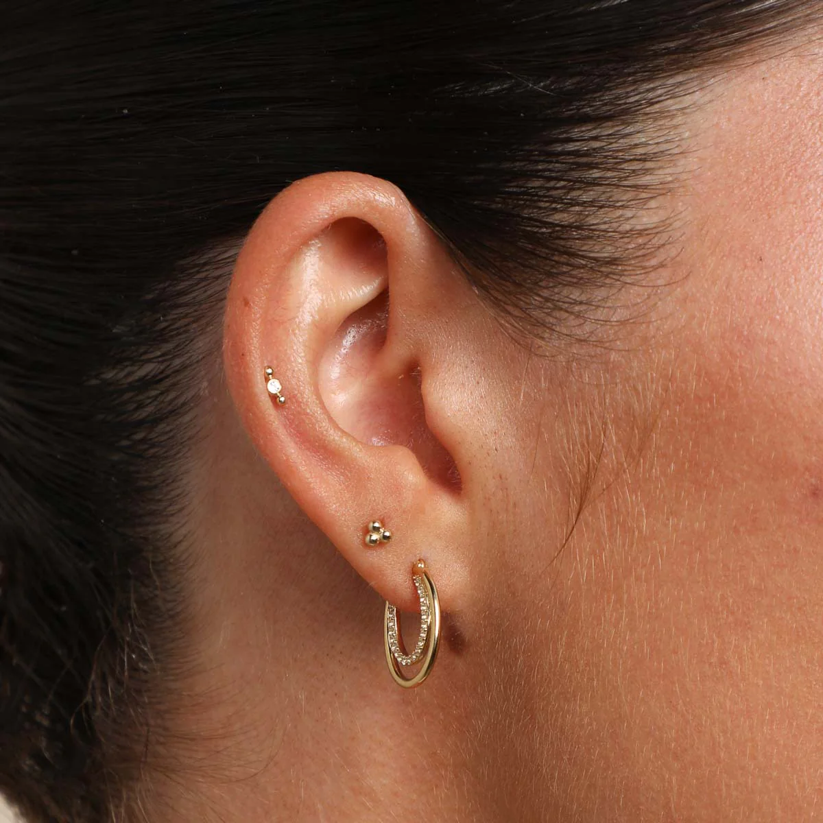 Triple Beaded Piercing Stud in Solid Gold - Image 4