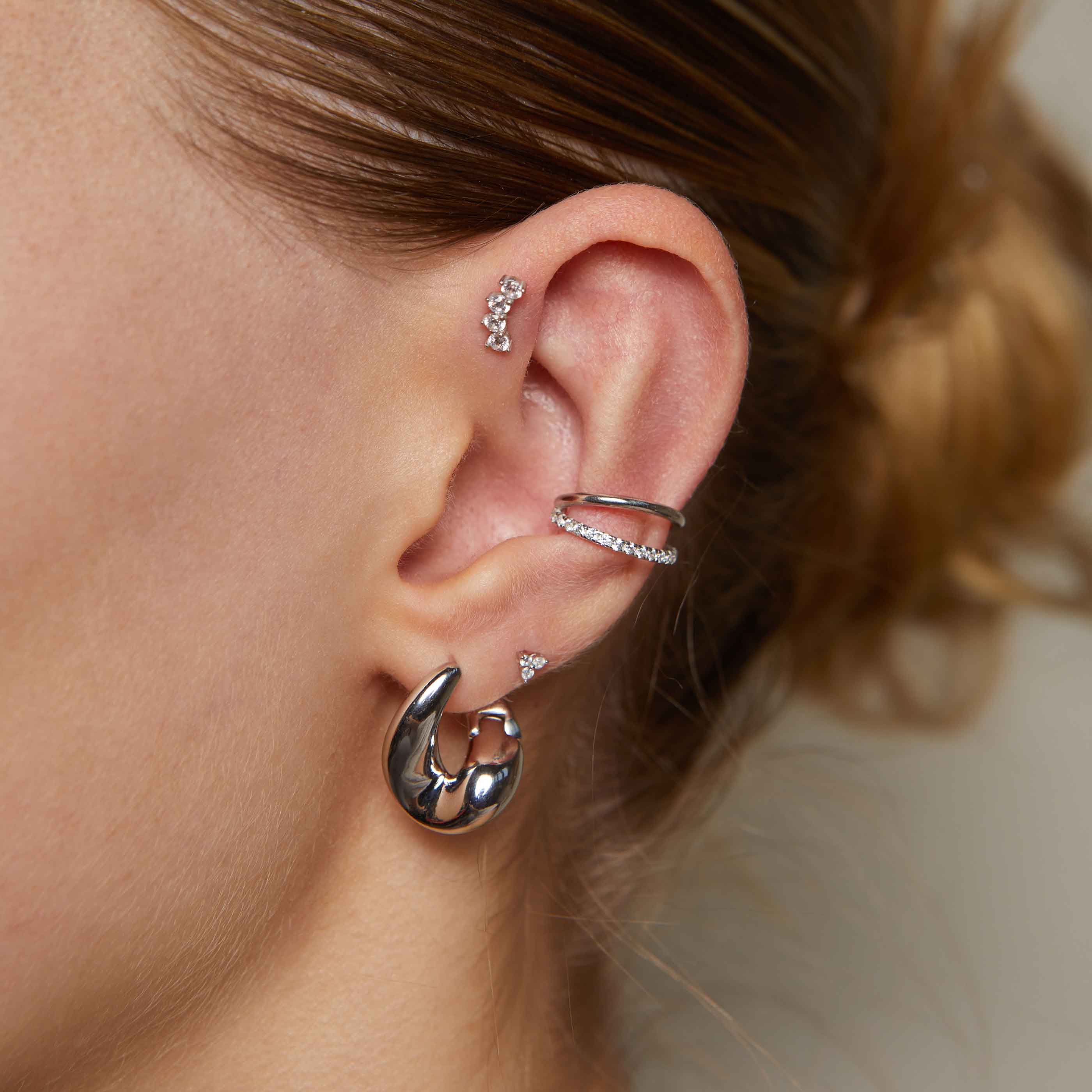 Triple Crystal Stud Earrings in Silver - Image 4
