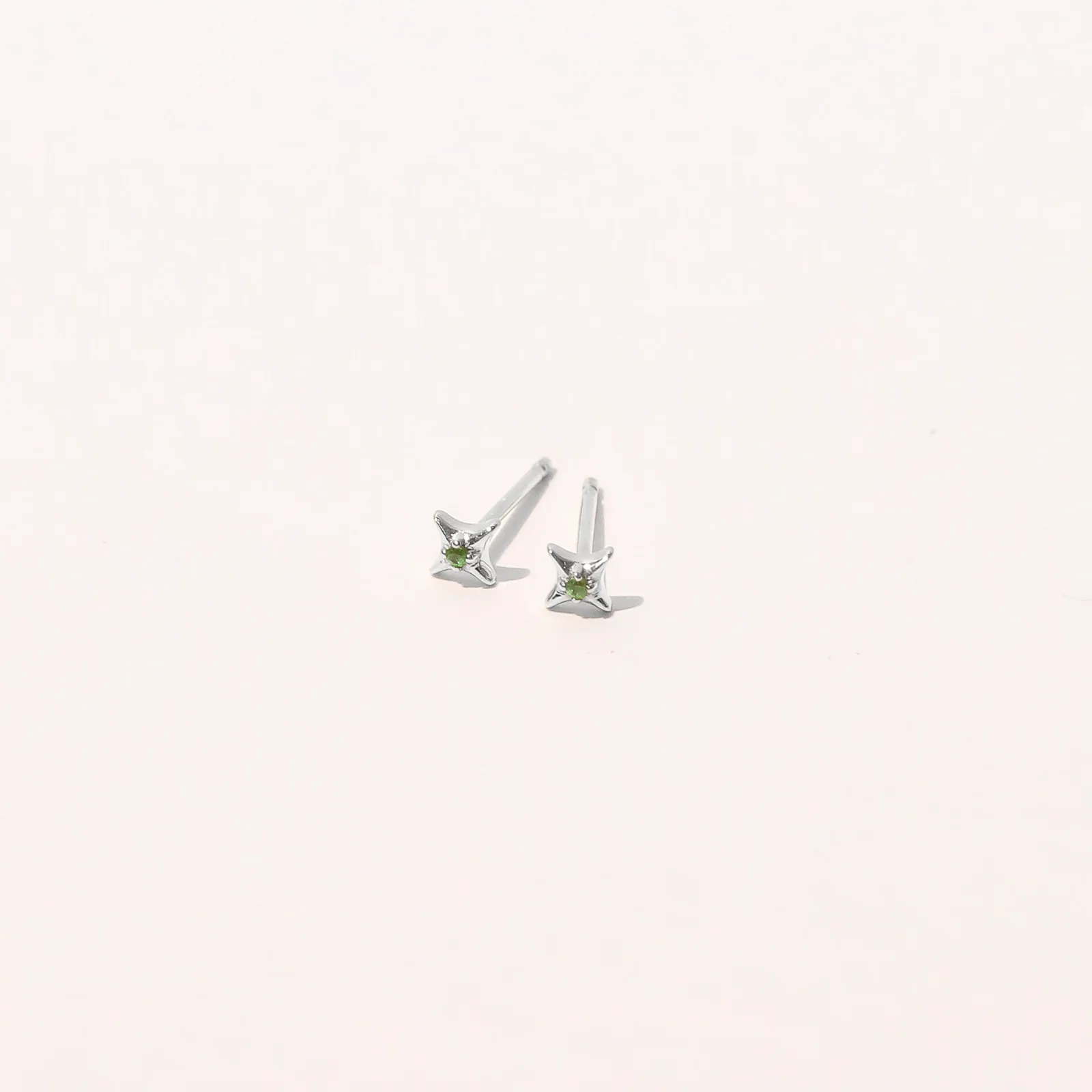 Cosmic Star Tsavorite Stud Earrings in Solid White Gold - Image 3