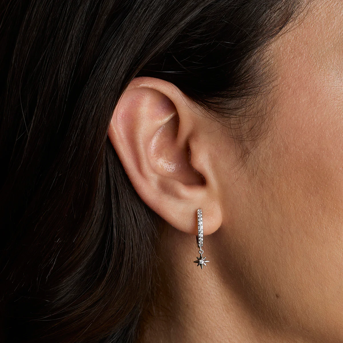 Twilight Star Pavé Hoops in Silver - Image 2