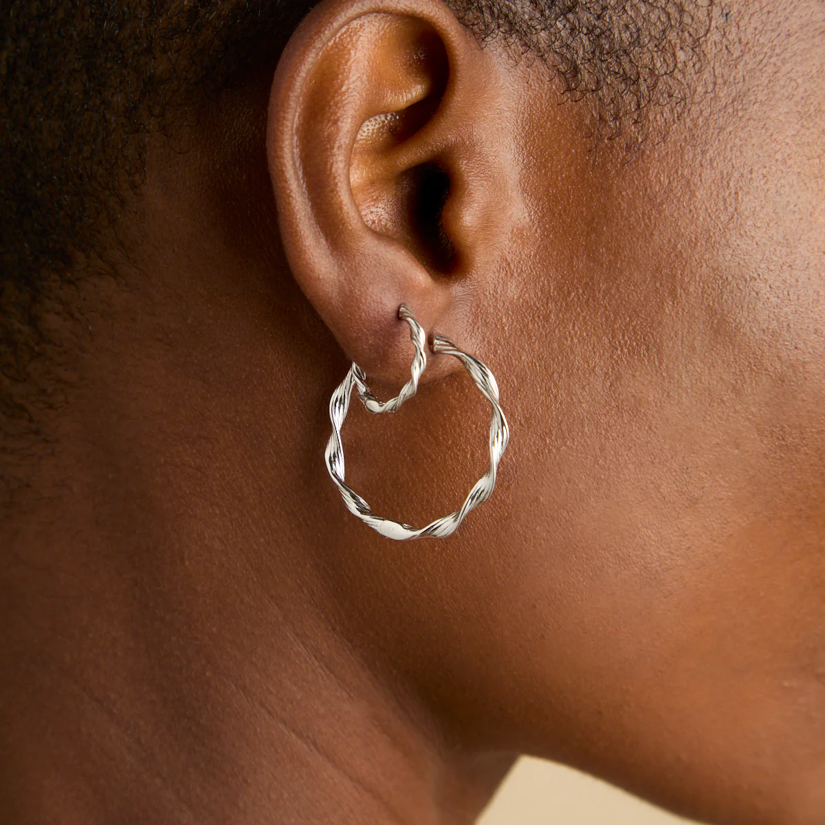 Twist Large Hoops in Silver - Image 3