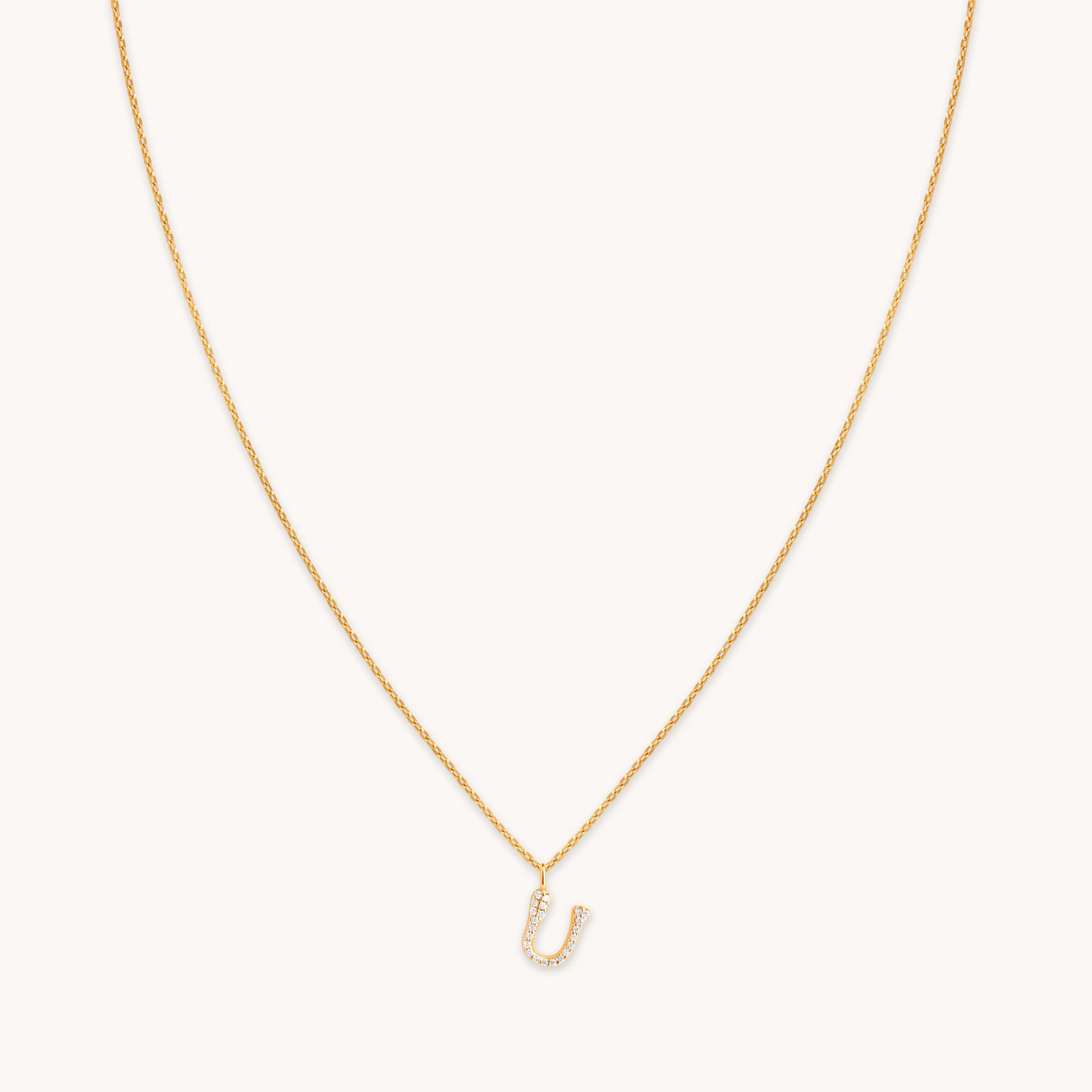 U Initial Pavé Pendant Necklace in Gold