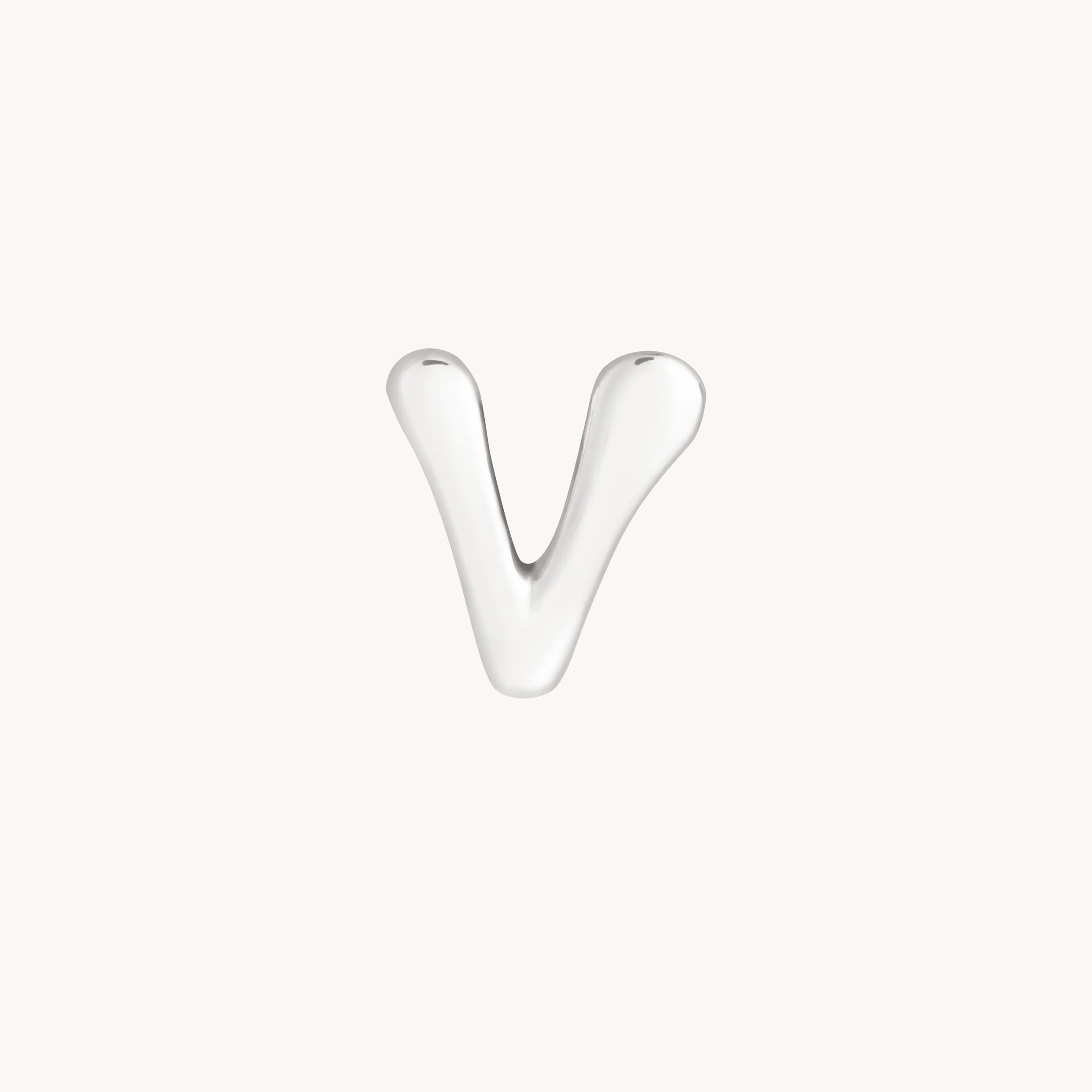 V Initial Click Charm in Solid White Gold