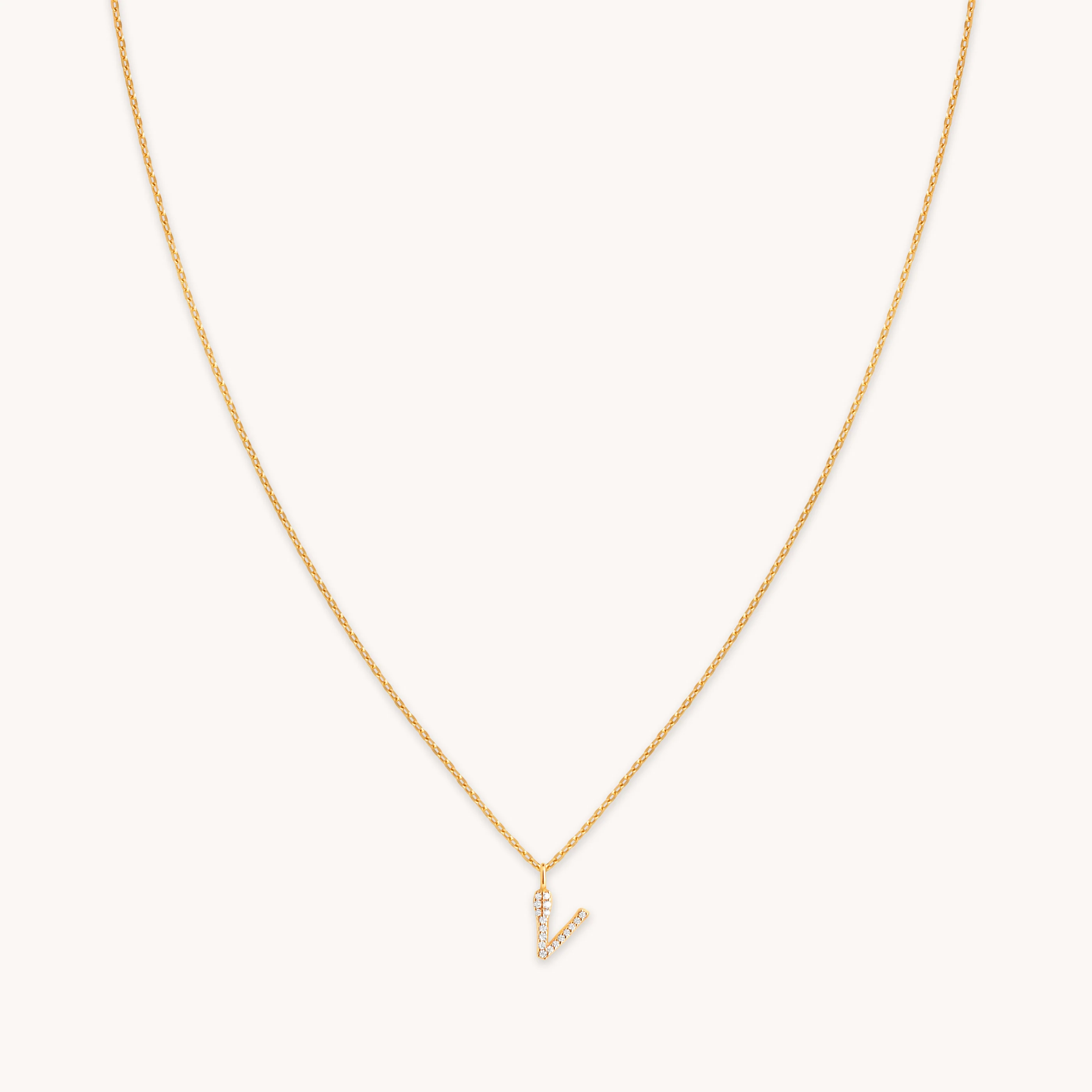V Initial Pavé Pendant Necklace in Gold