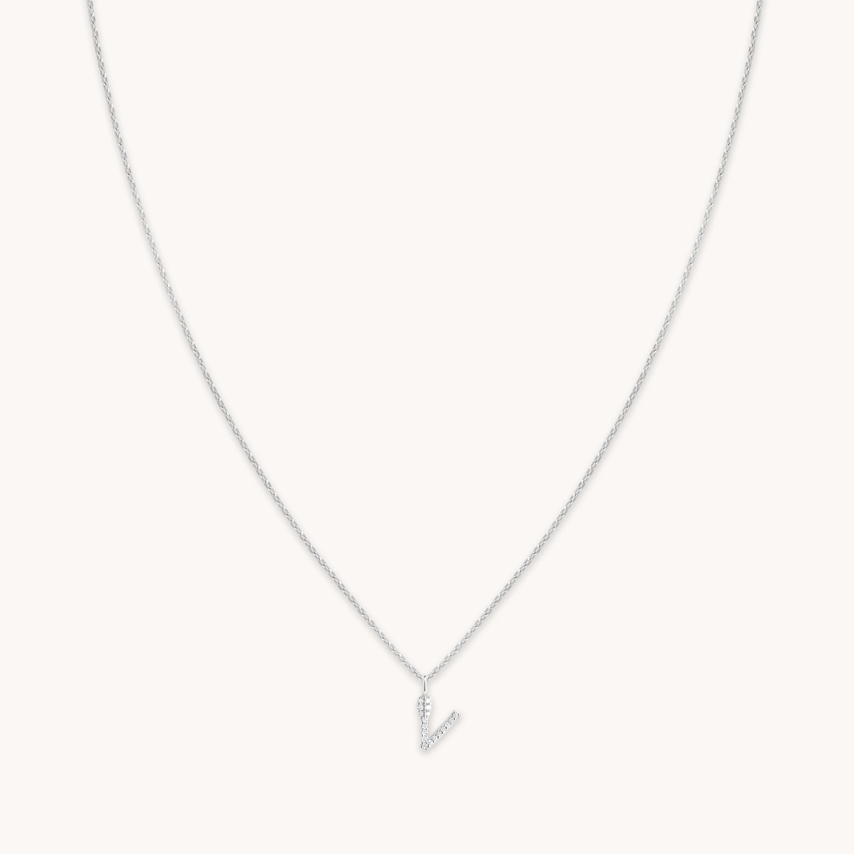 V Initial Pavé Pendant Necklace in Silver
