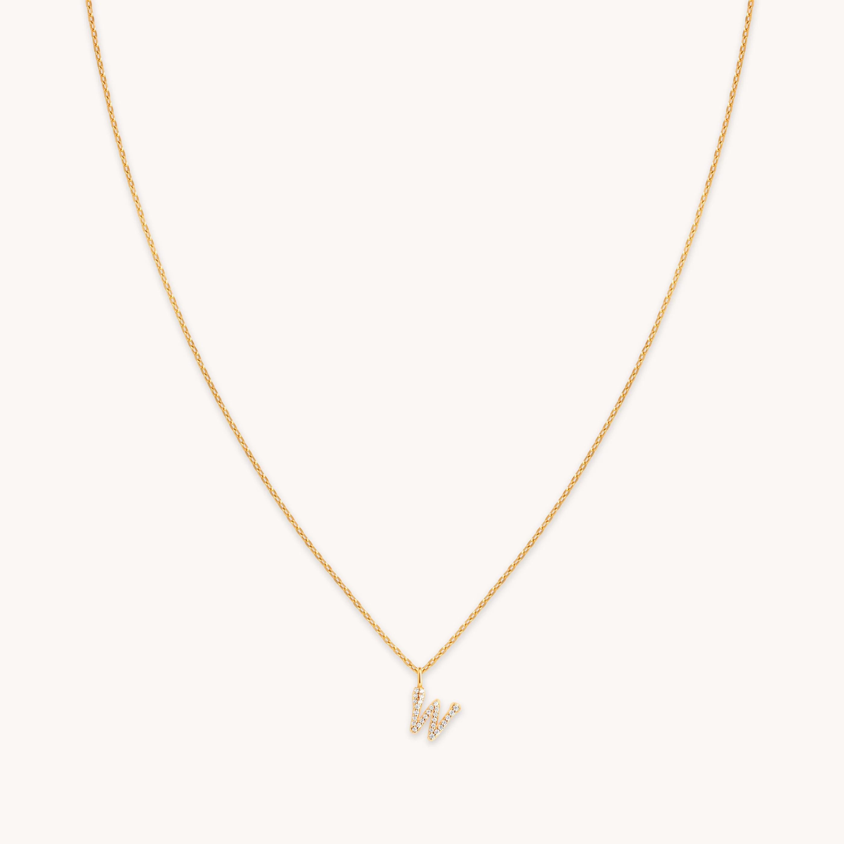 W Initial Pavé Pendant Necklace in Gold