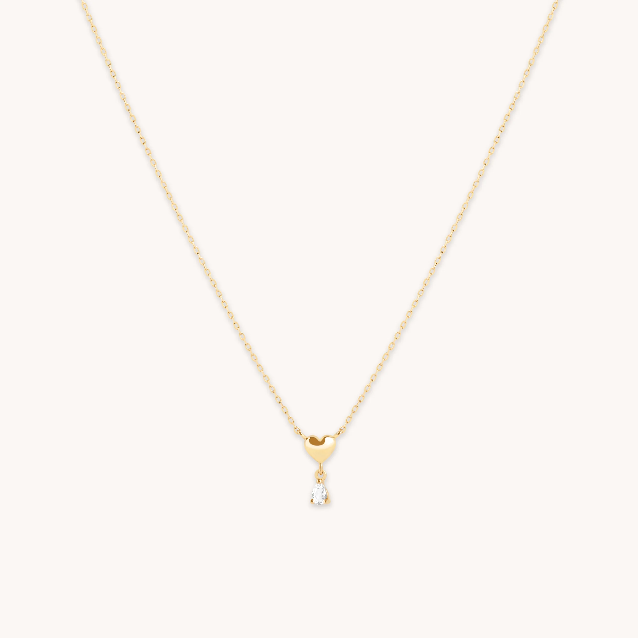 White Topaz Heart Pendant Necklace in Solid Gold