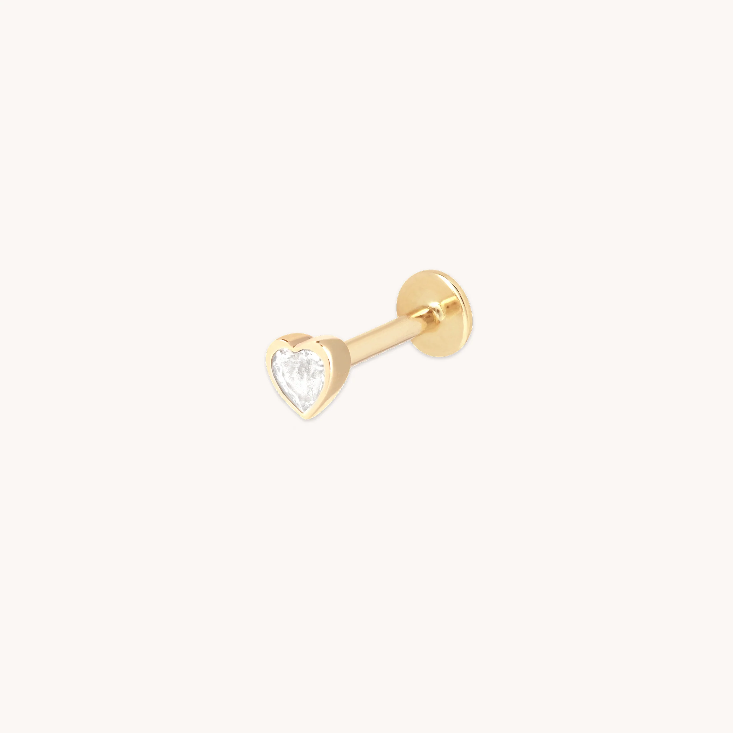 White Topaz Heart Piercing Stud in Solid Gold