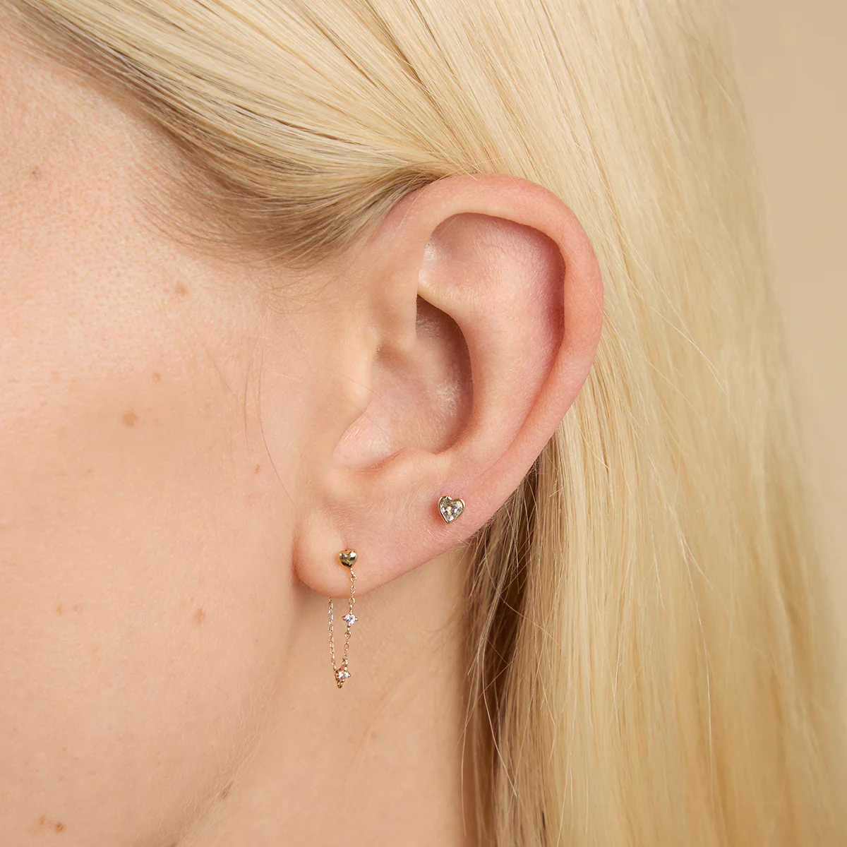 White Topaz Heart Piercing Stud in Solid Gold - Image 2