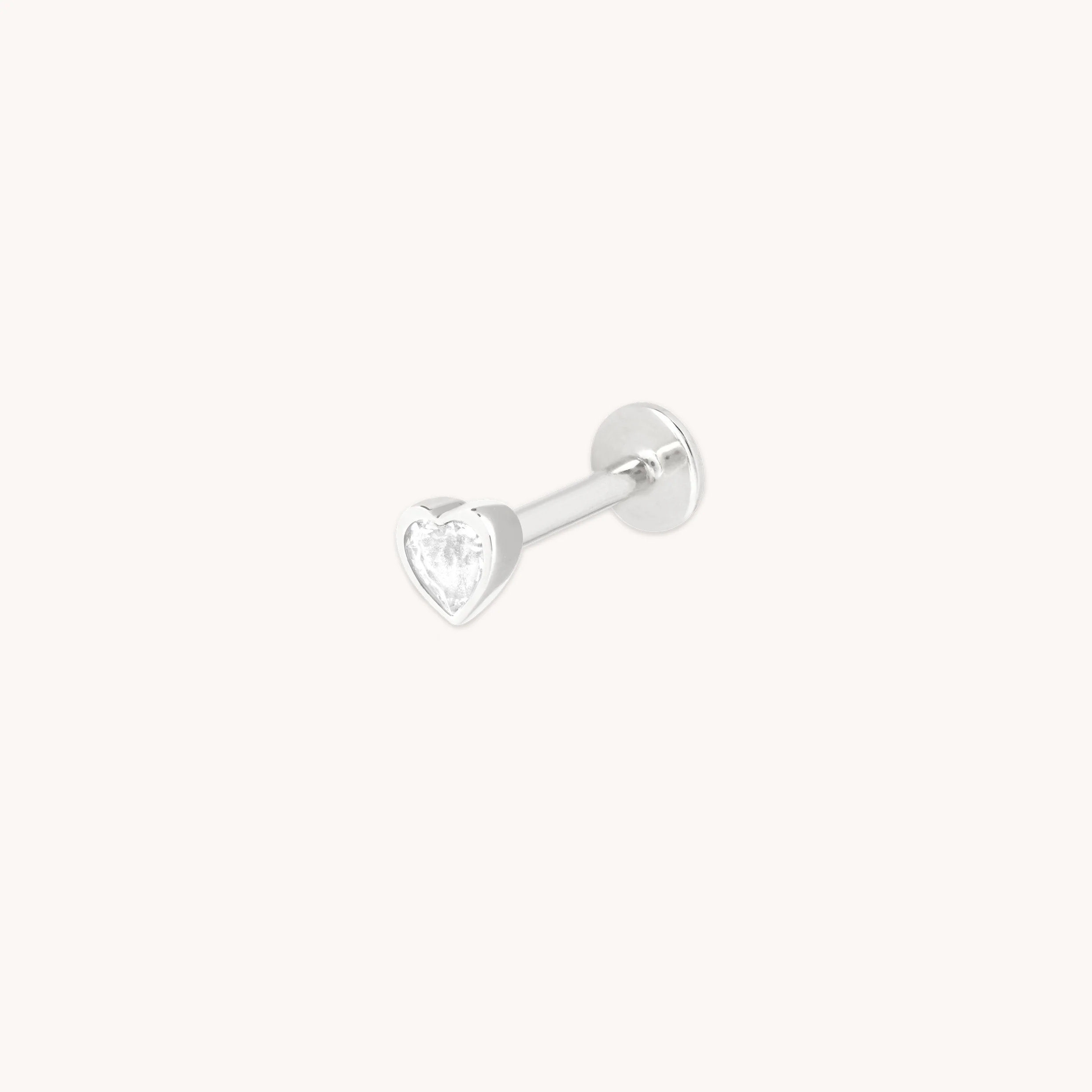 White Topaz Heart Piercing Stud in Solid White Gold