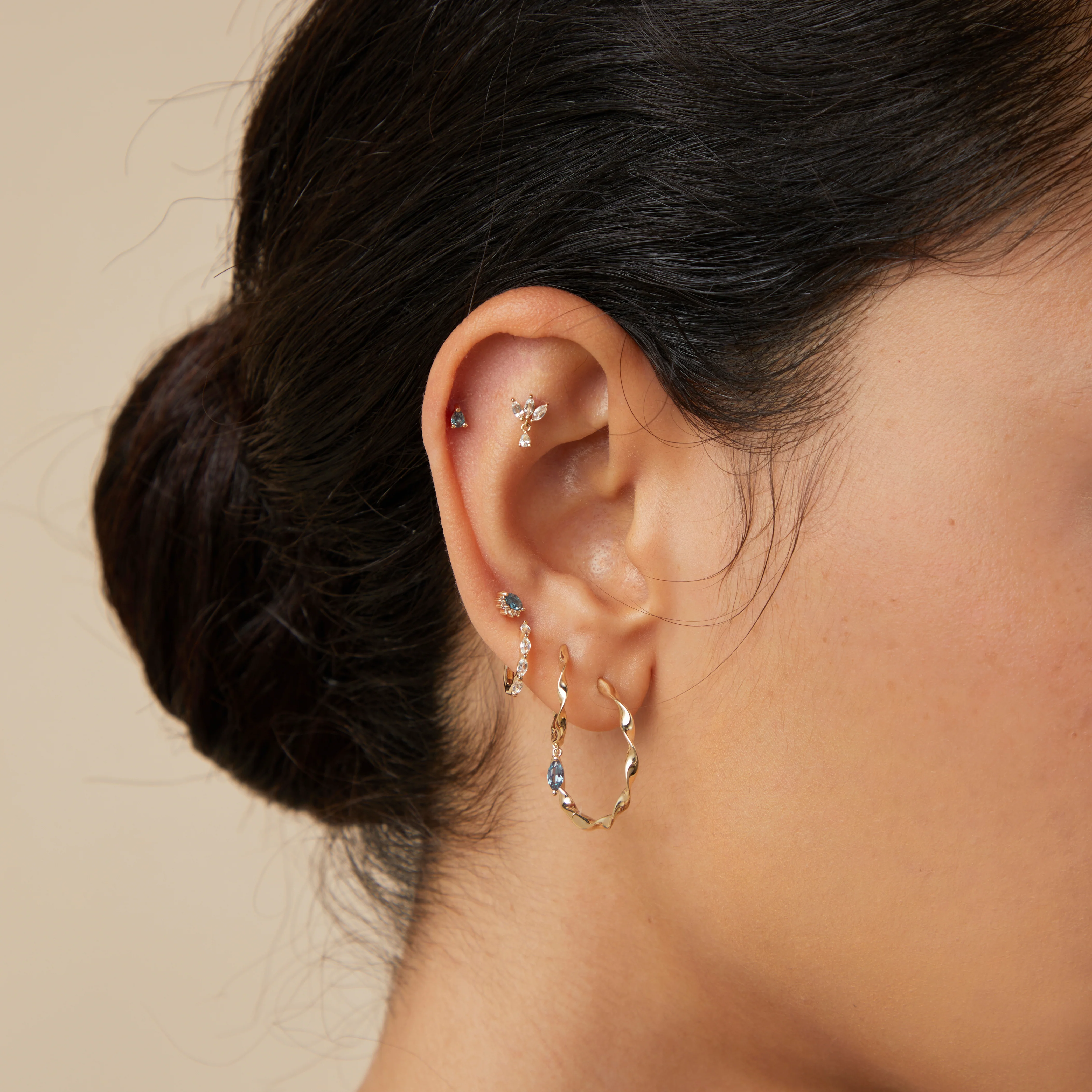 White Topaz Marquise Huggies in Solid Gold - Image 3