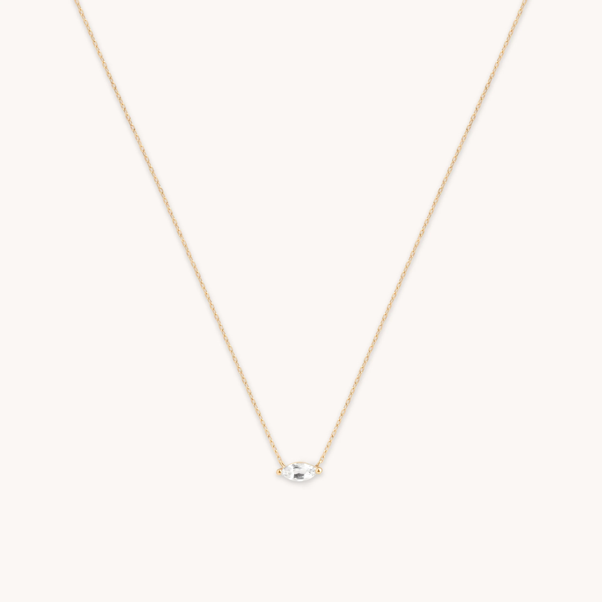 White Topaz Marquise Necklace in Solid Gold