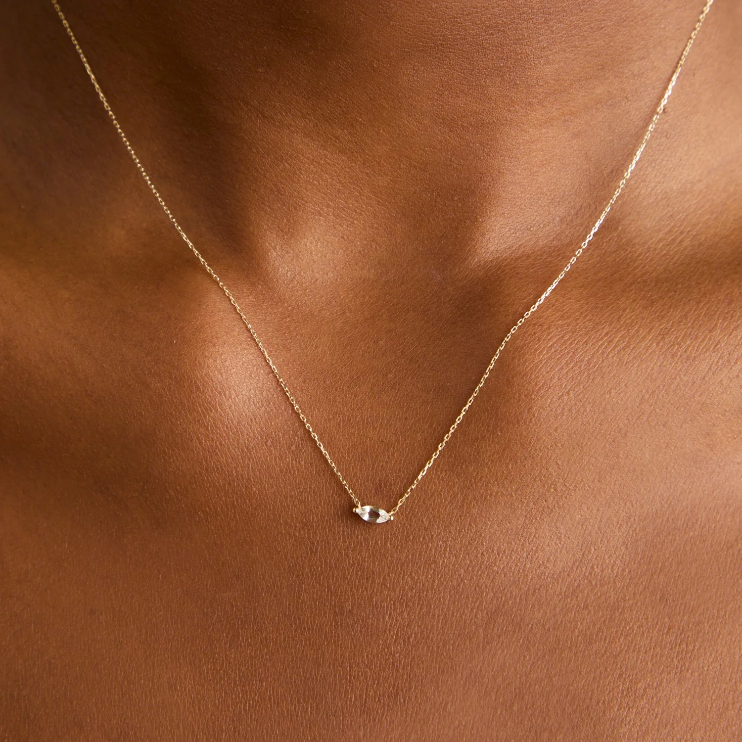 White Topaz Marquise Necklace in Solid Gold - Image 2