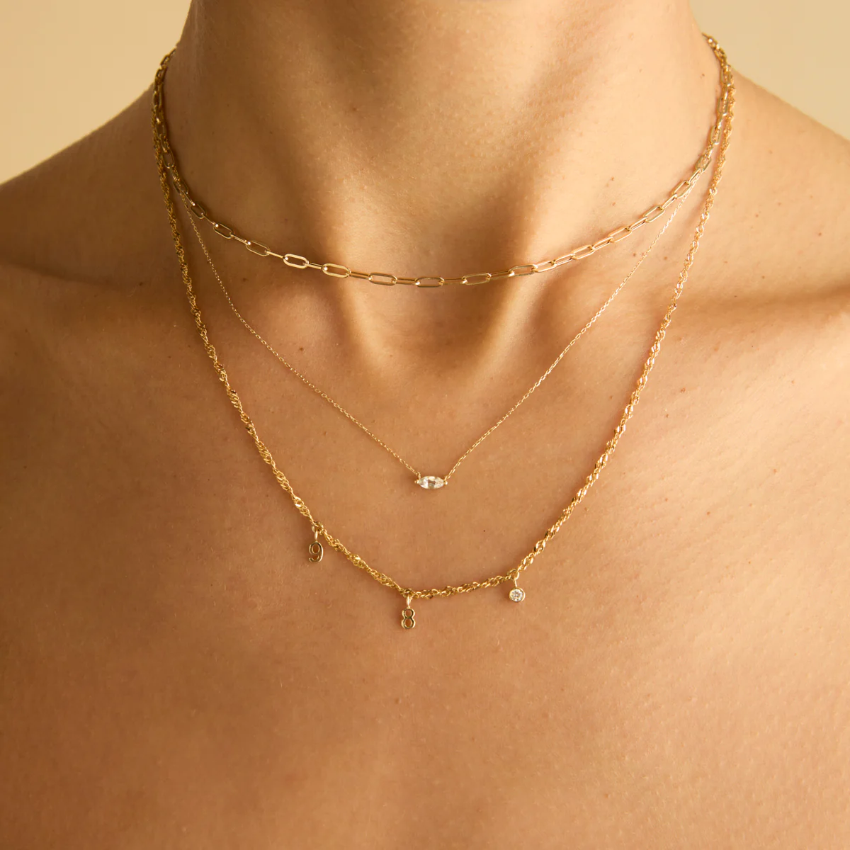 White Topaz Marquise Necklace in Solid Gold - Image 5