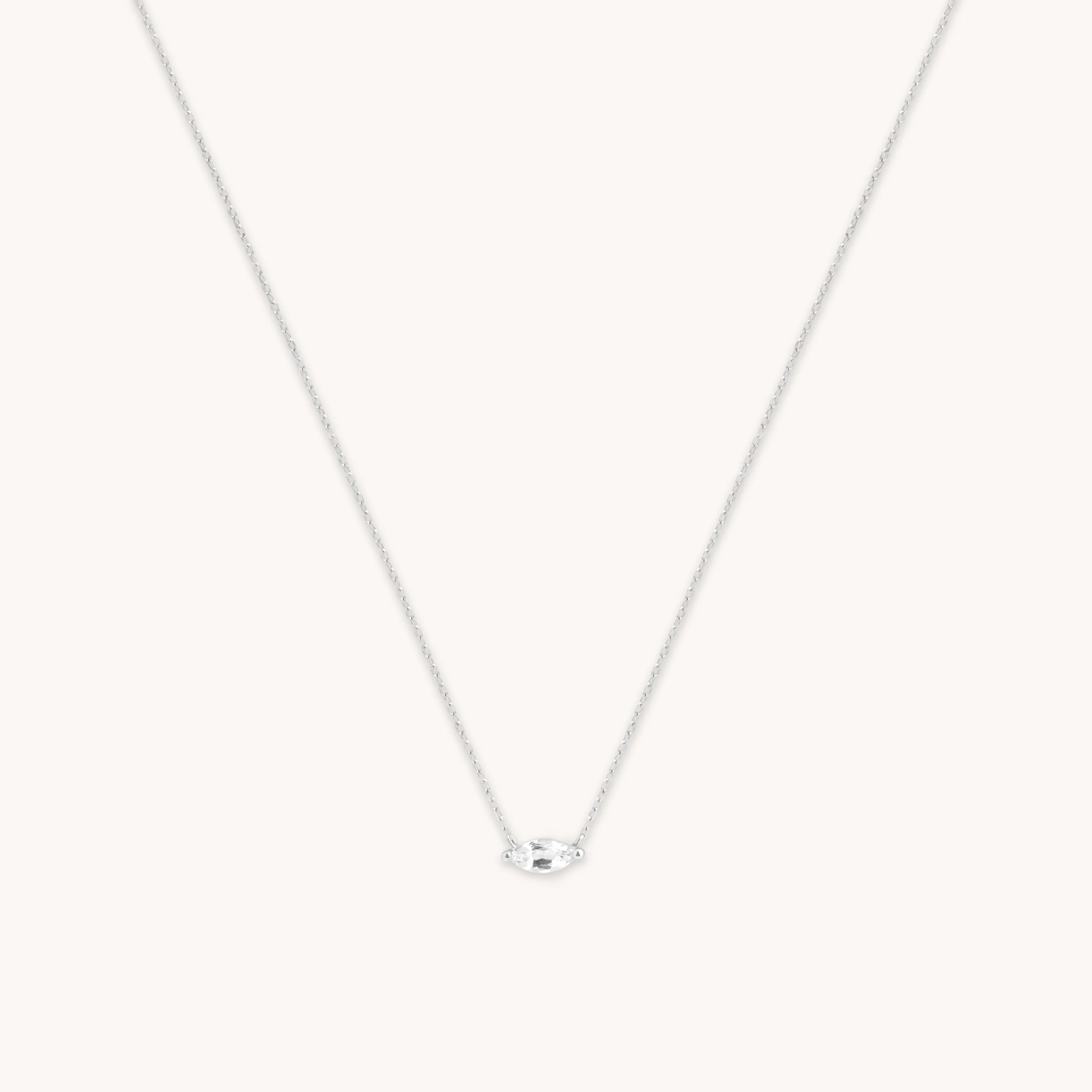 White Topaz Marquise Necklace in Solid White Gold