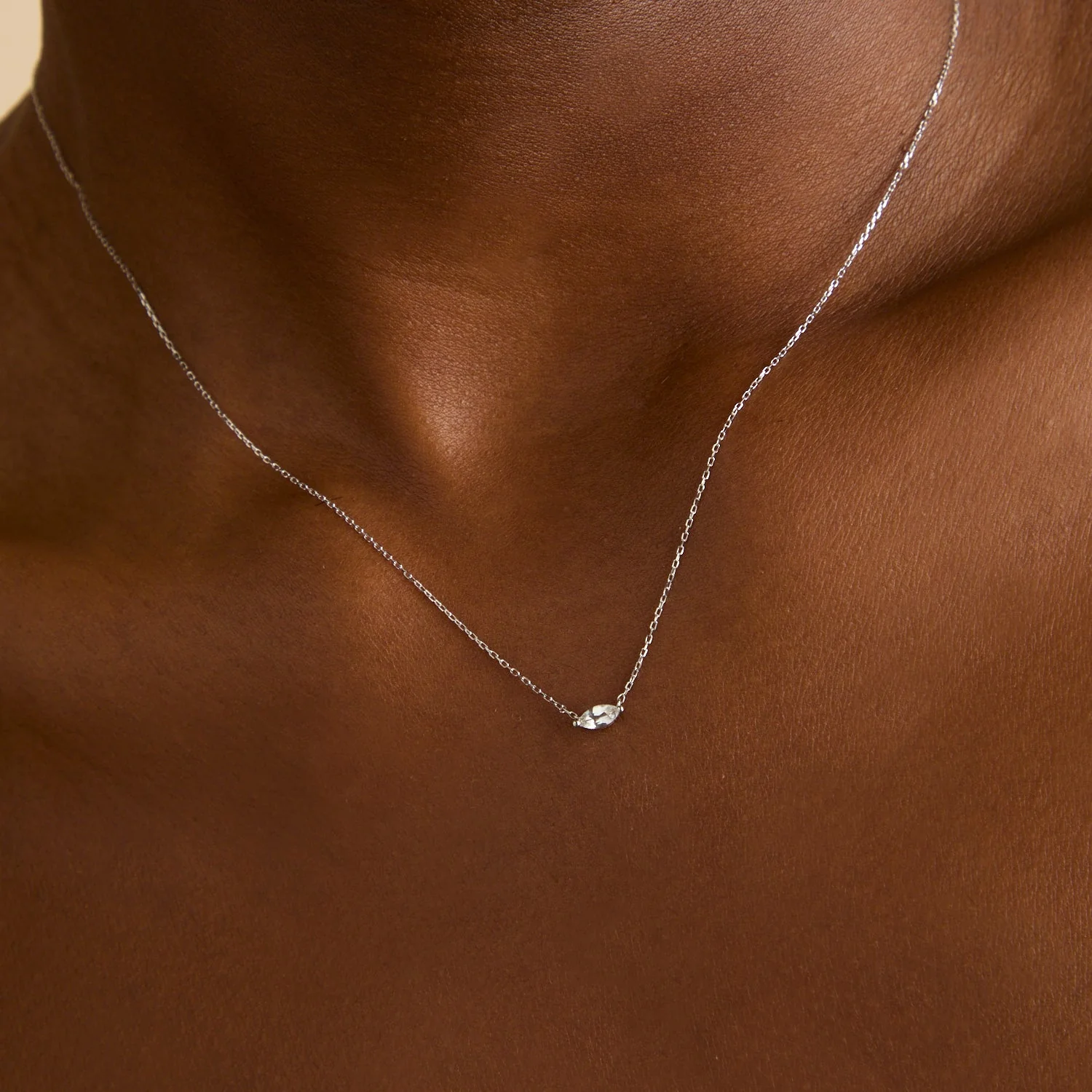 White Topaz Marquise Necklace in Solid White Gold - Image 2
