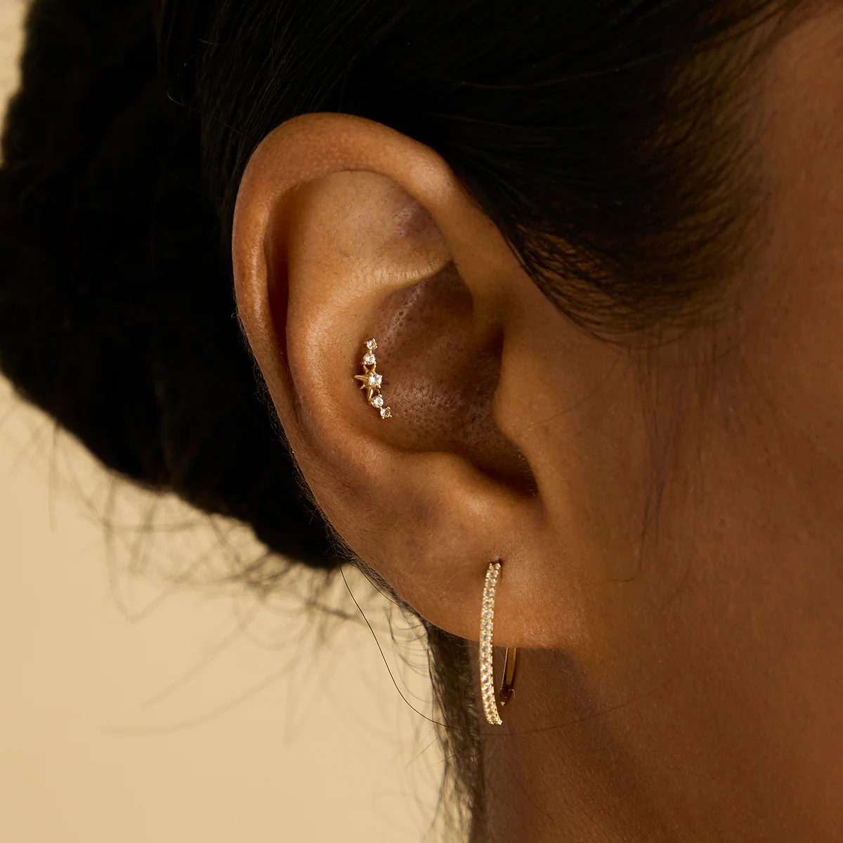 White Topaz Pavé Hoops in Solid Gold - Image 4