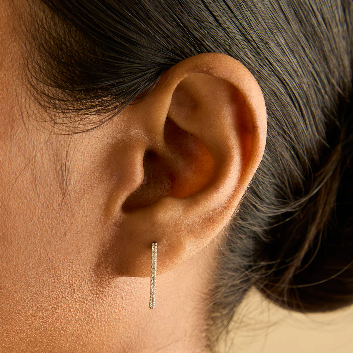 White Topaz Pavé Hoops in Solid White Gold - Image 2