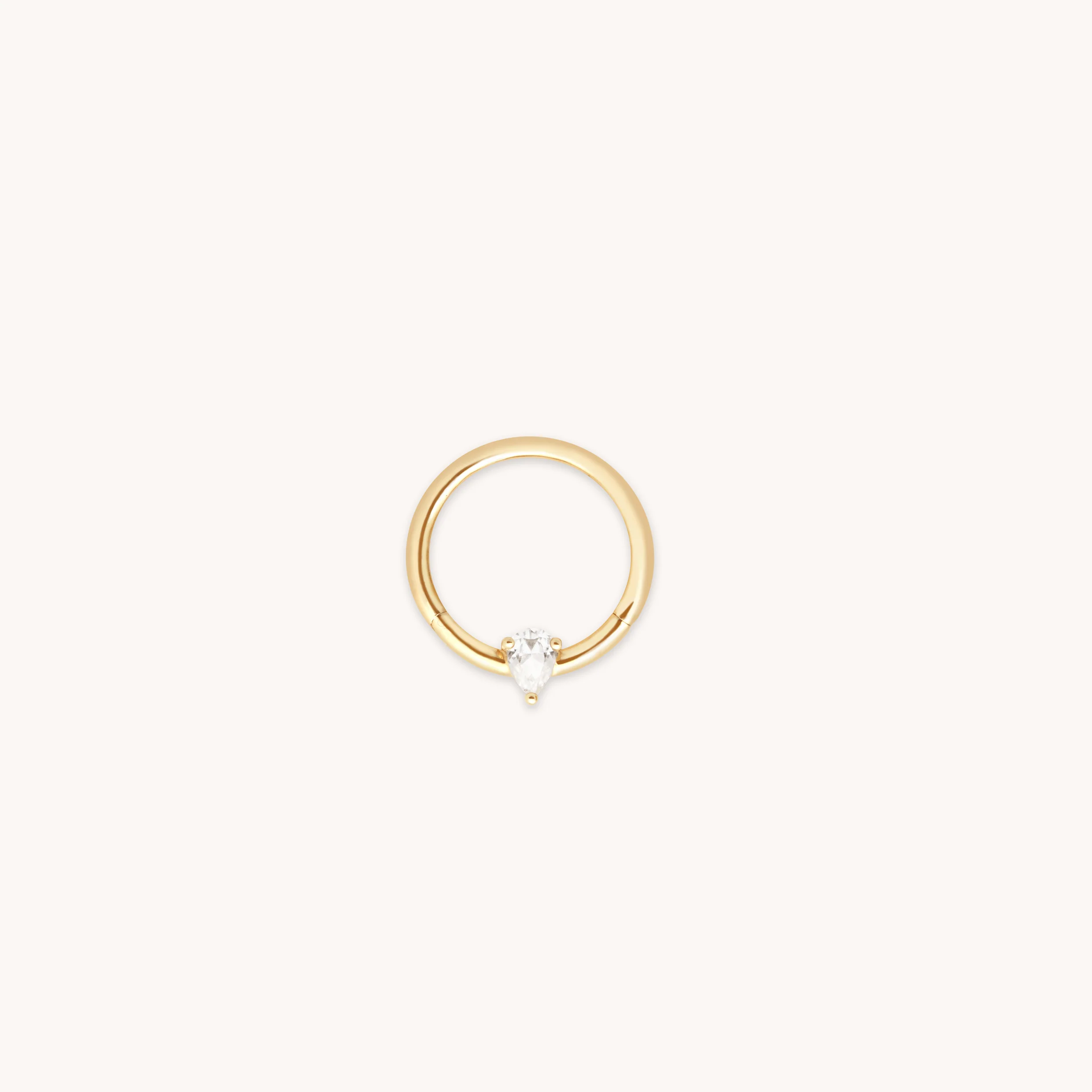 White Topaz Pear Daith Hoop in Solid Gold