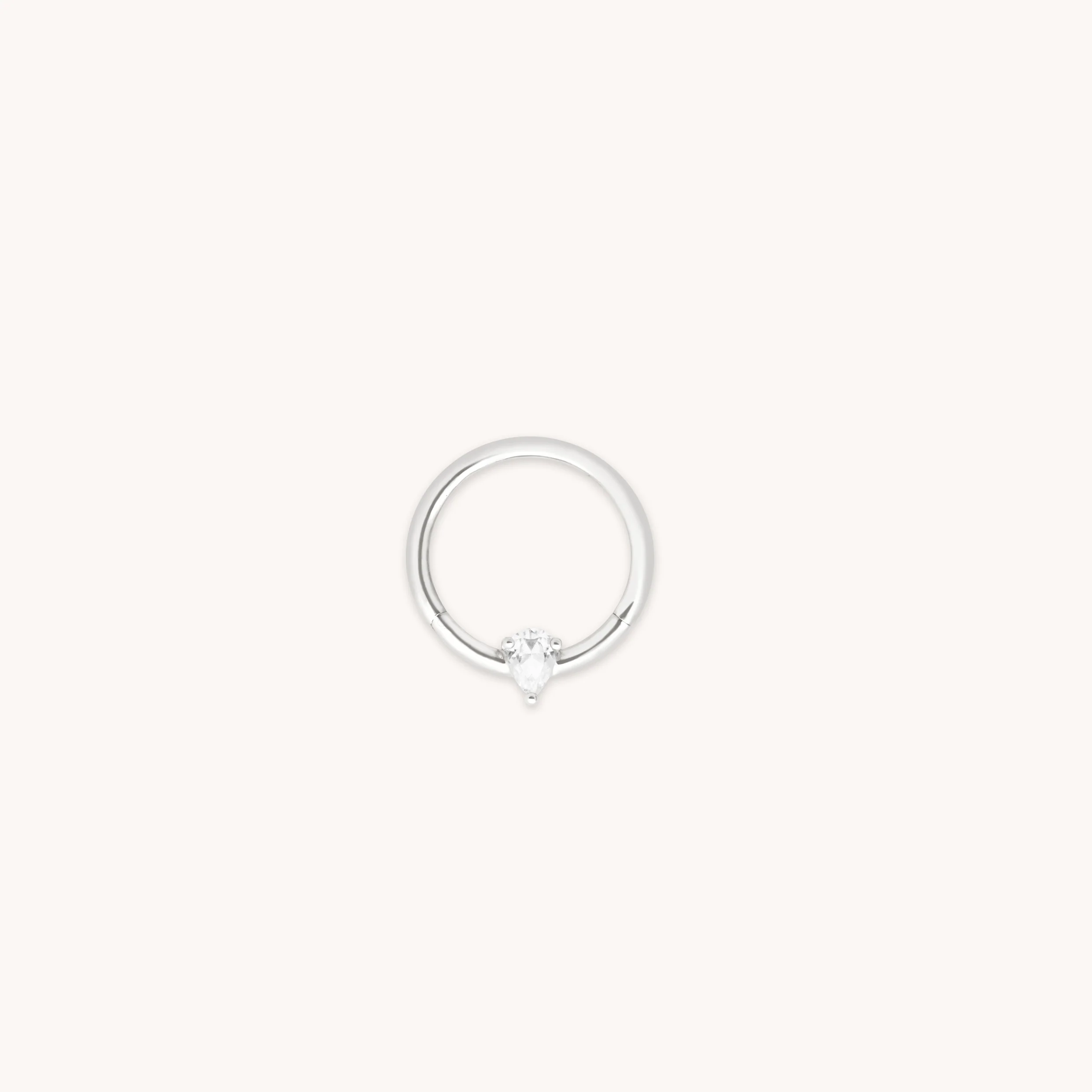 White Topaz Pear Daith Hoop in Solid White Gold