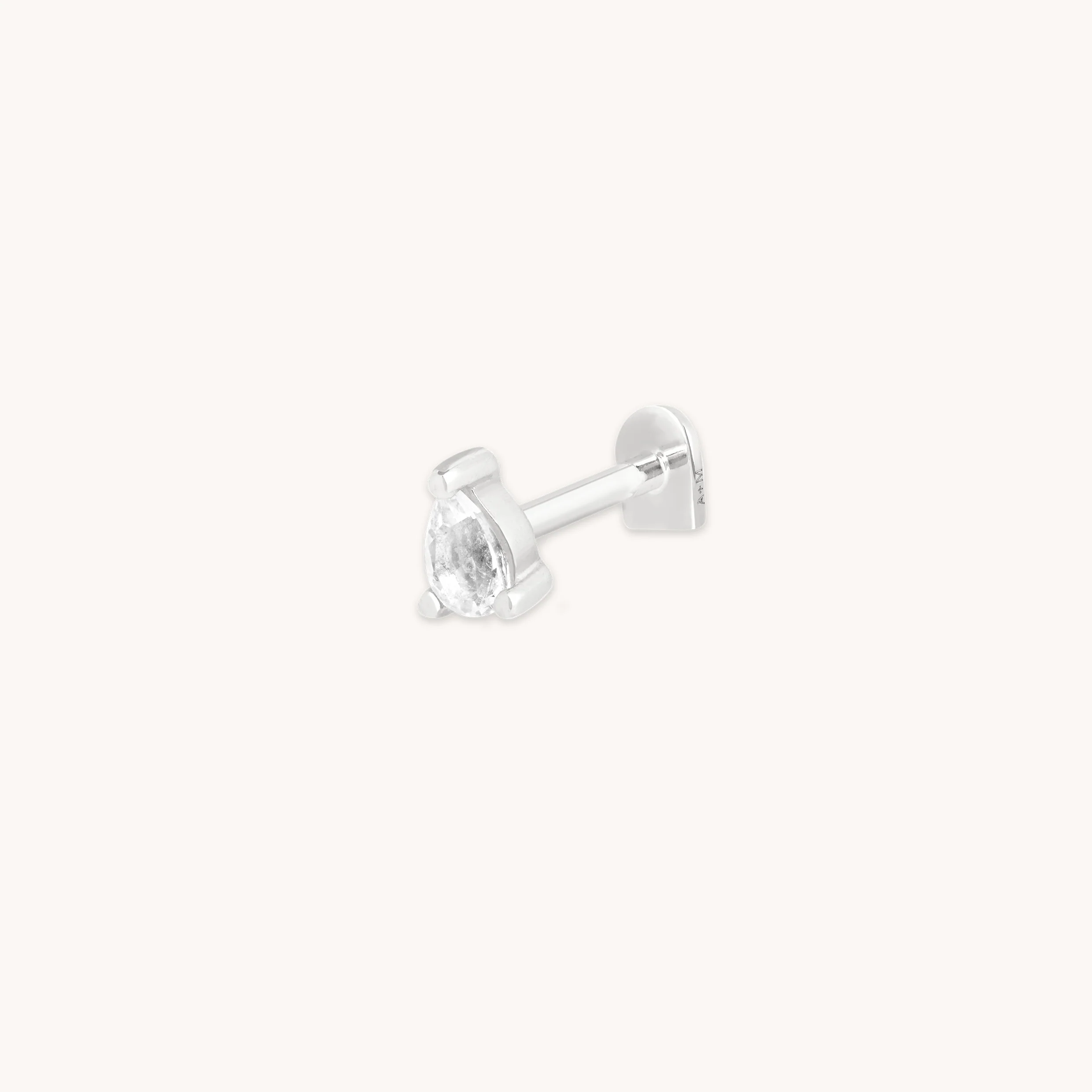White Topaz Pear Piercing Stud in Solid White Gold