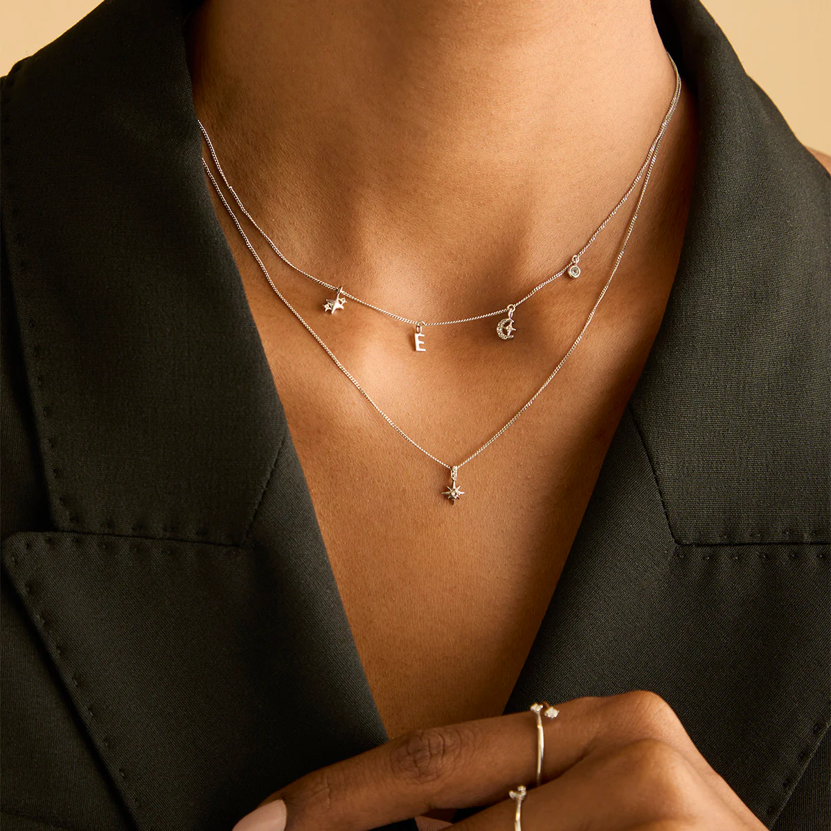 White Topaz Star Pendant Necklace in Solid White Gold - Image 2