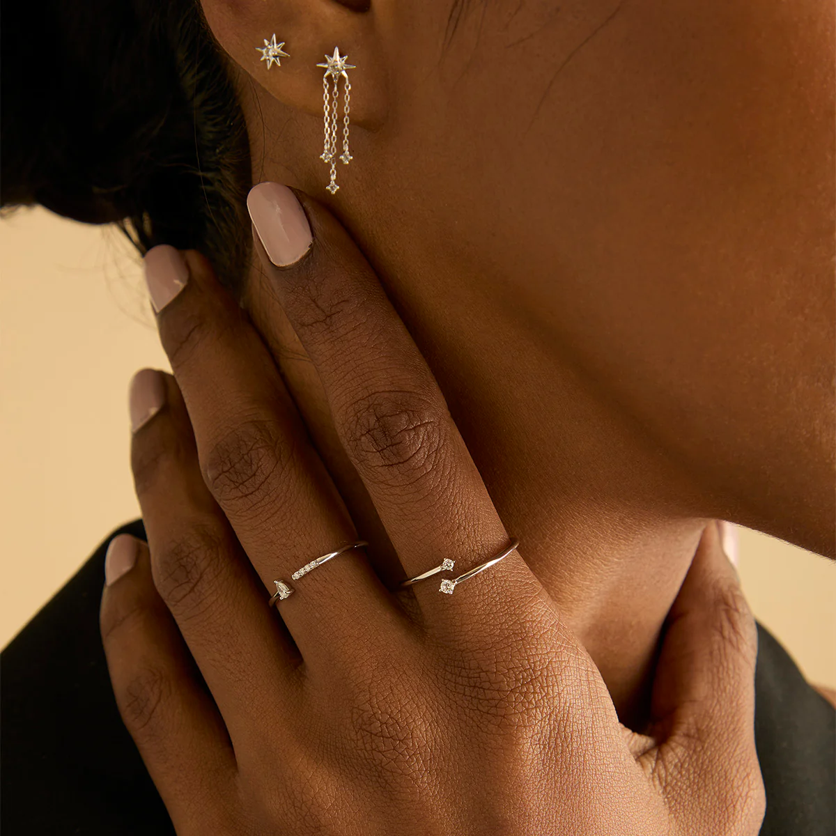 White Topaz Star Studs in Solid White Gold - Image 3