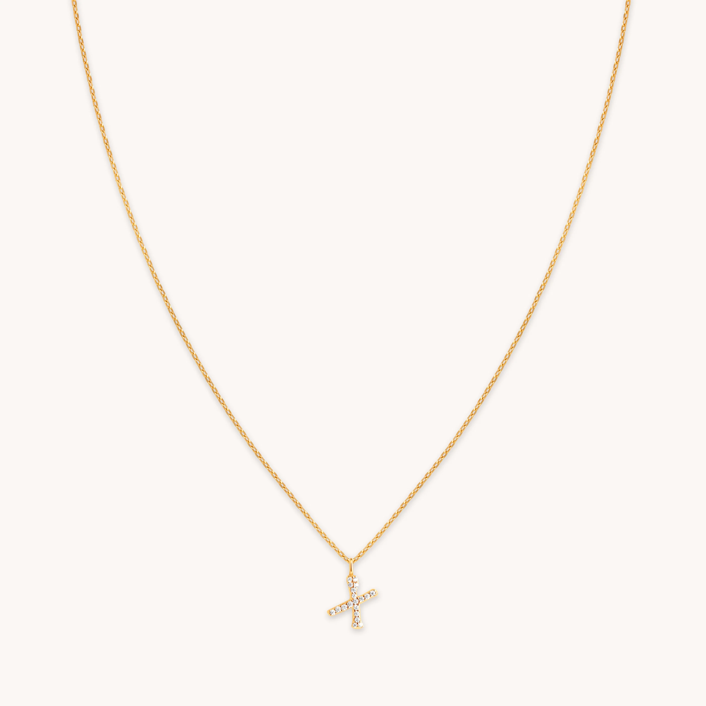X Initial Pavé Pendant Necklace in Gold