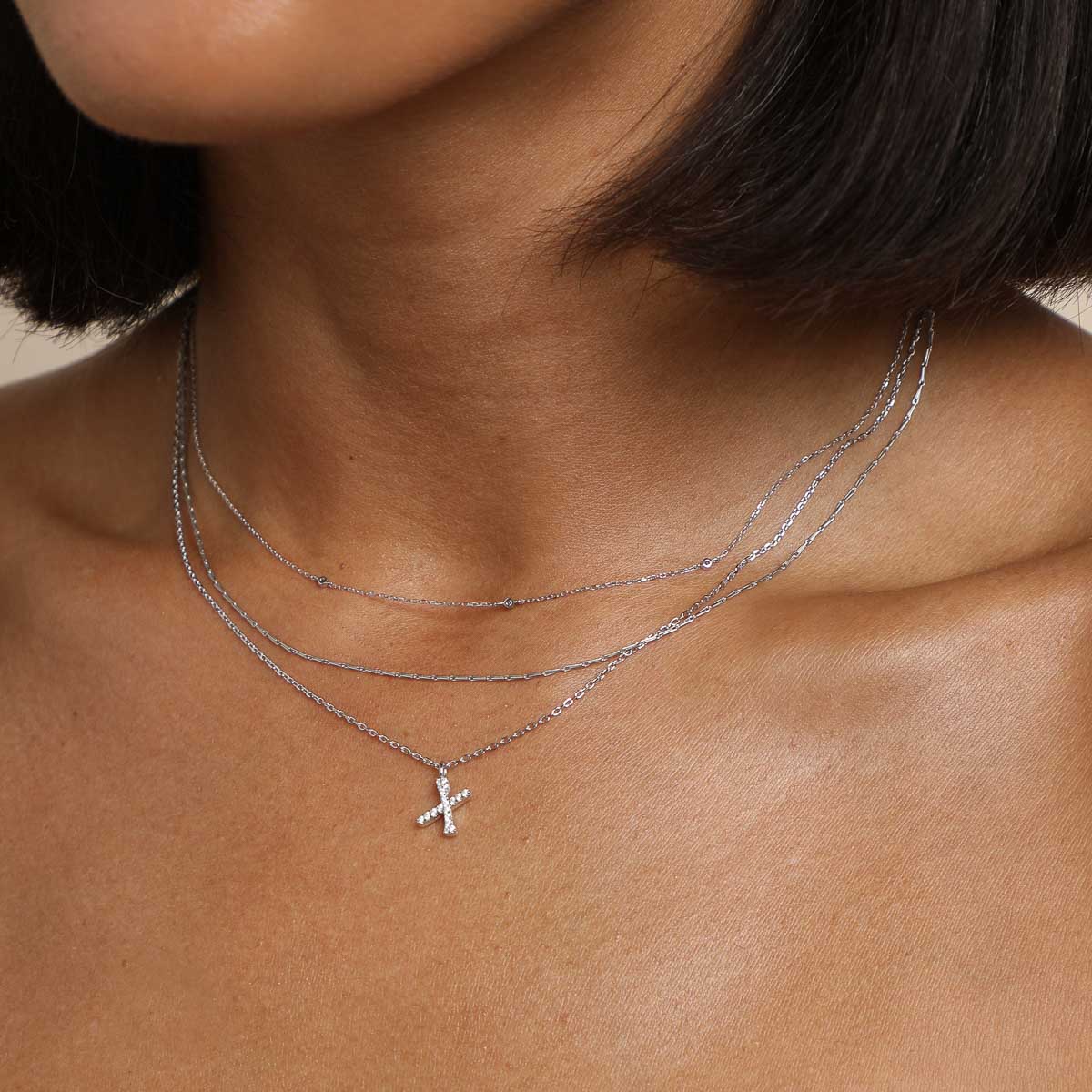 X Initial Pavé Pendant Necklace in Silver - Image 3