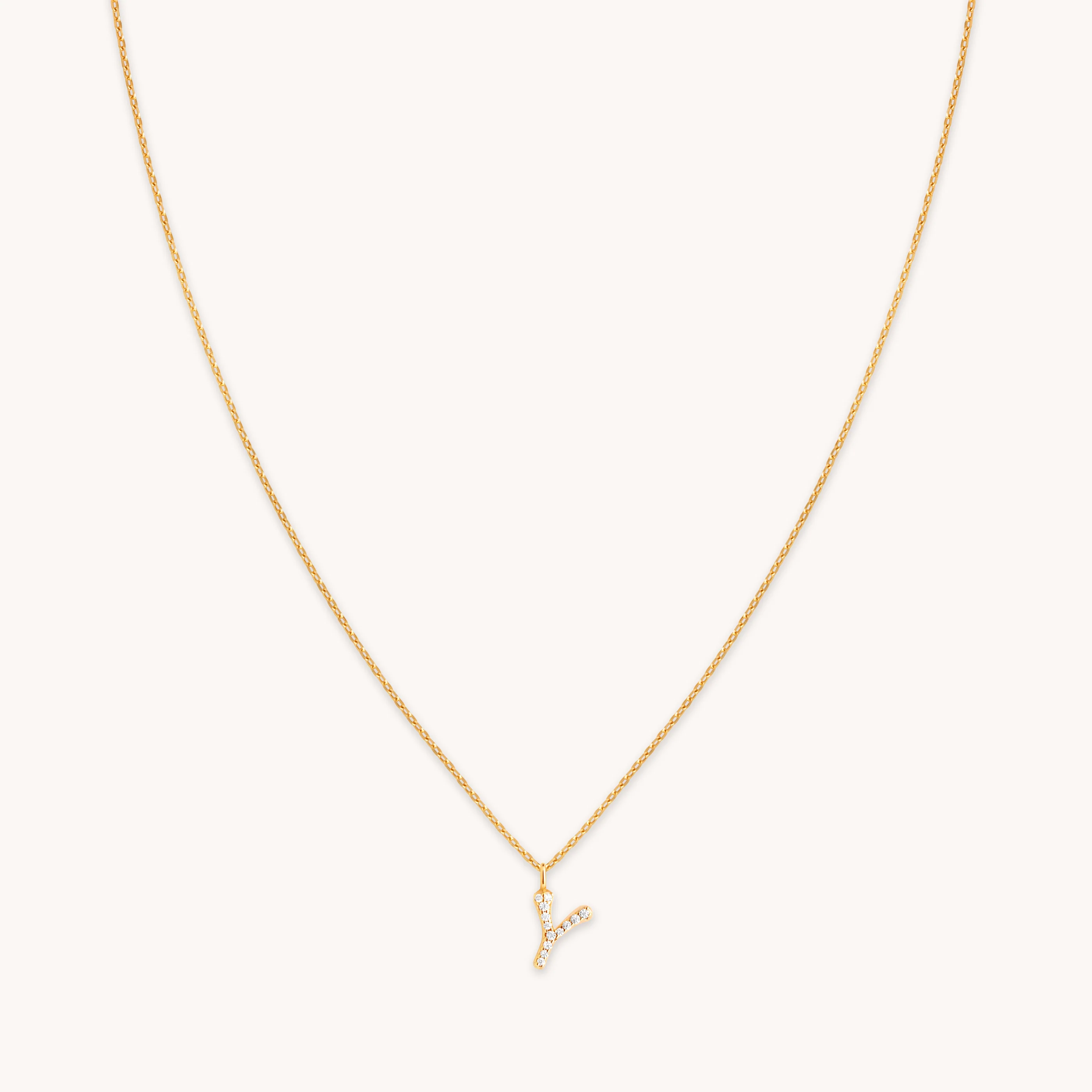 Y Initial Pavé Pendant Necklace in Gold