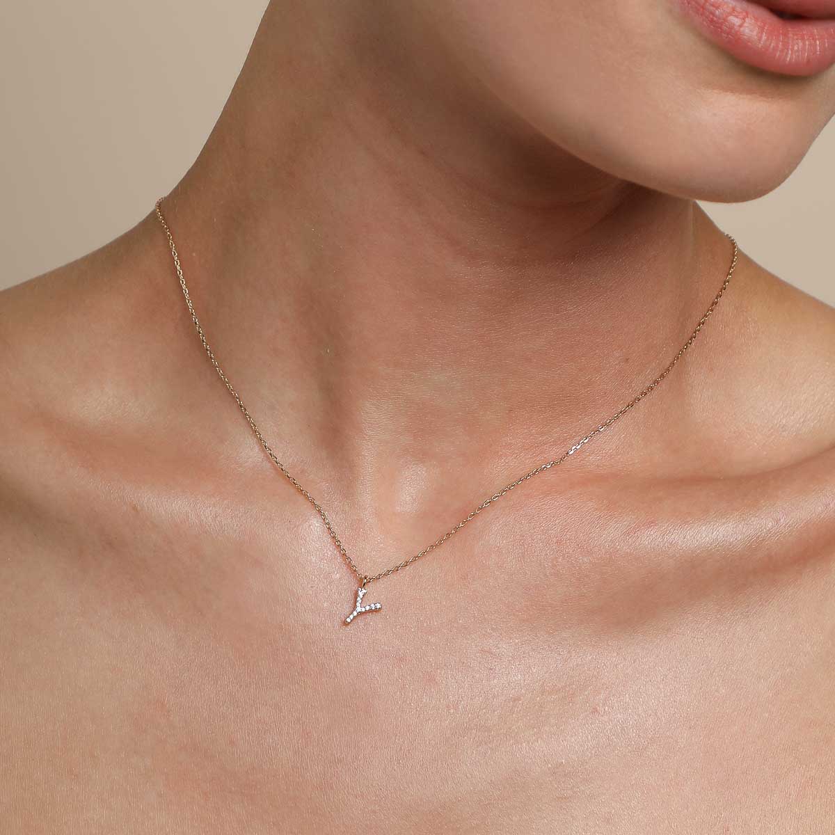 Y Initial Pavé Pendant Necklace in Gold - Image 2