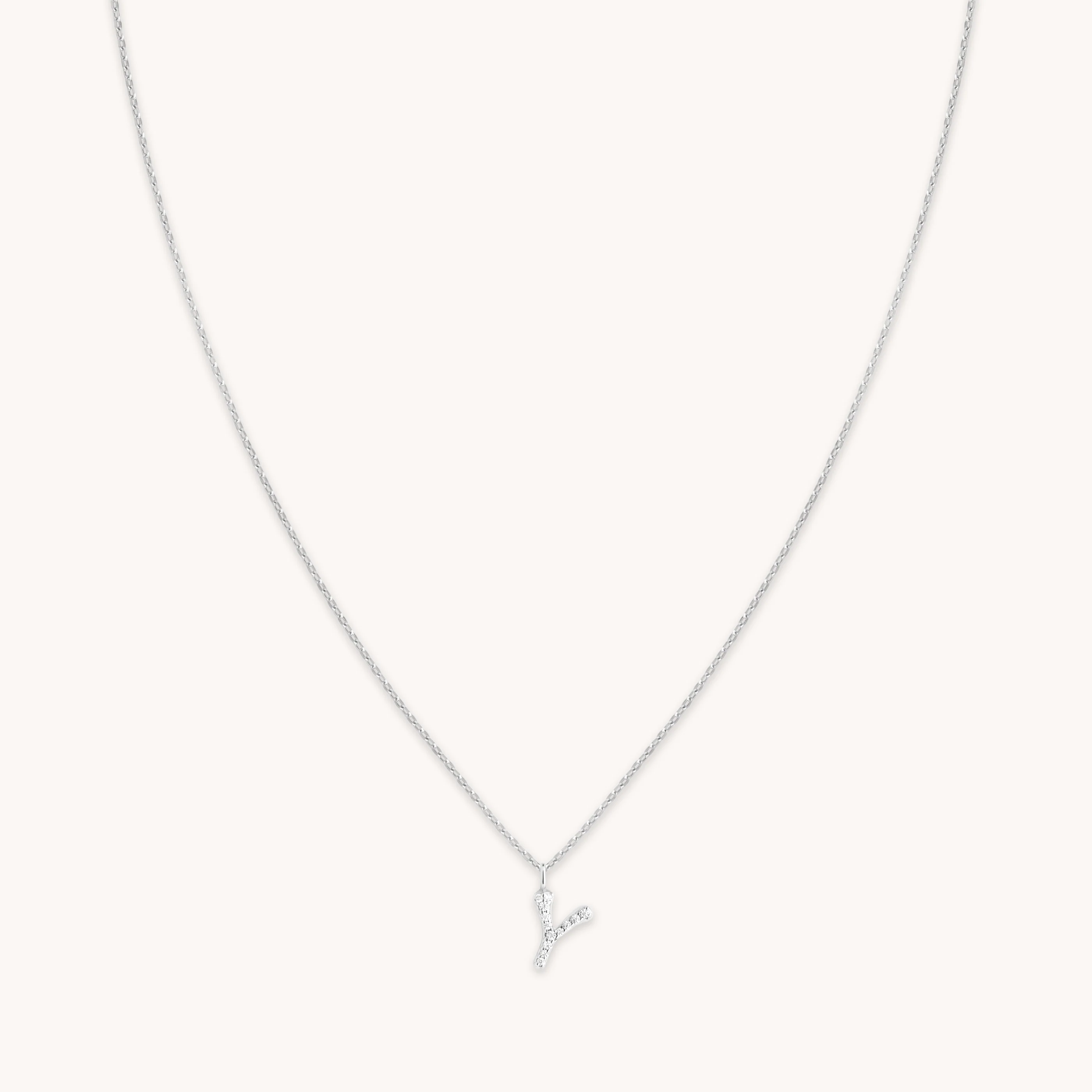 Y Initial Pavé Pendant Necklace in Silver