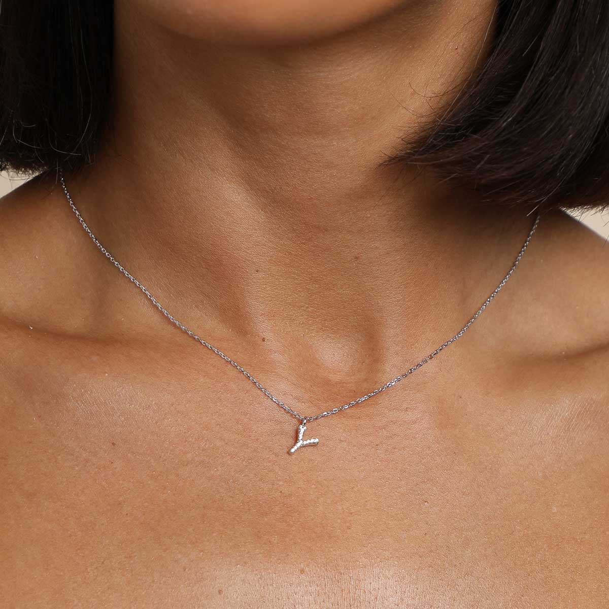 Y Initial Pavé Pendant Necklace in Silver - Image 2