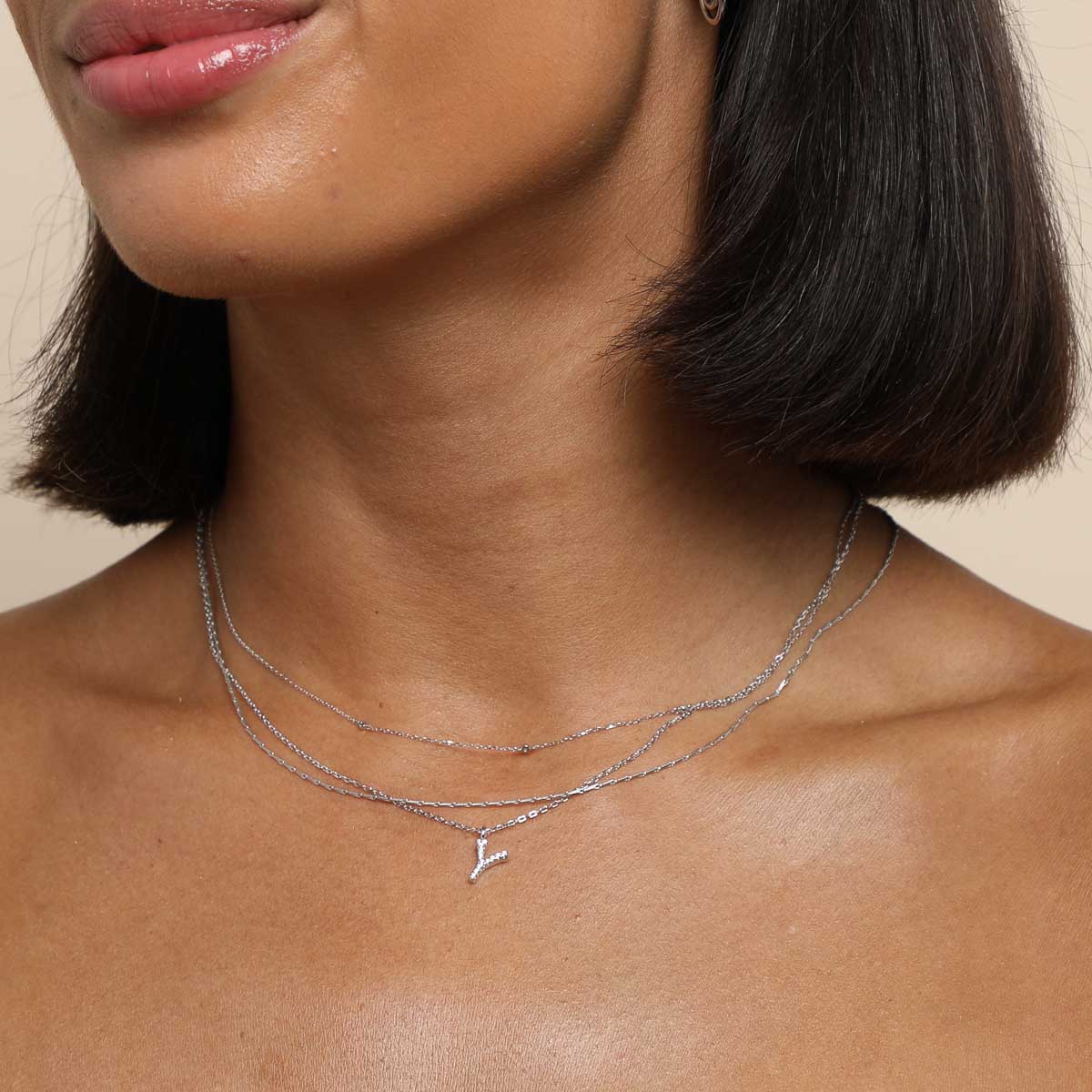 Y Initial Pavé Pendant Necklace in Silver - Image 3