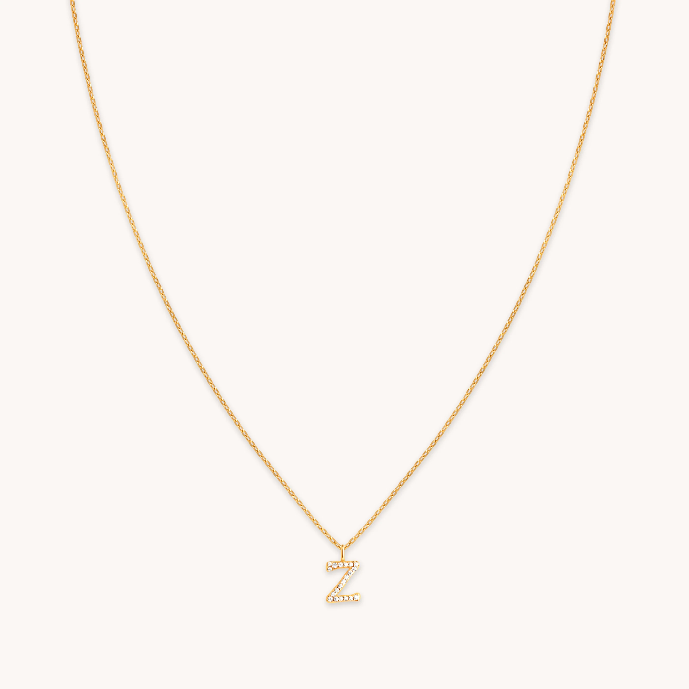 Z Initial Pavé Pendant Necklace in Gold
