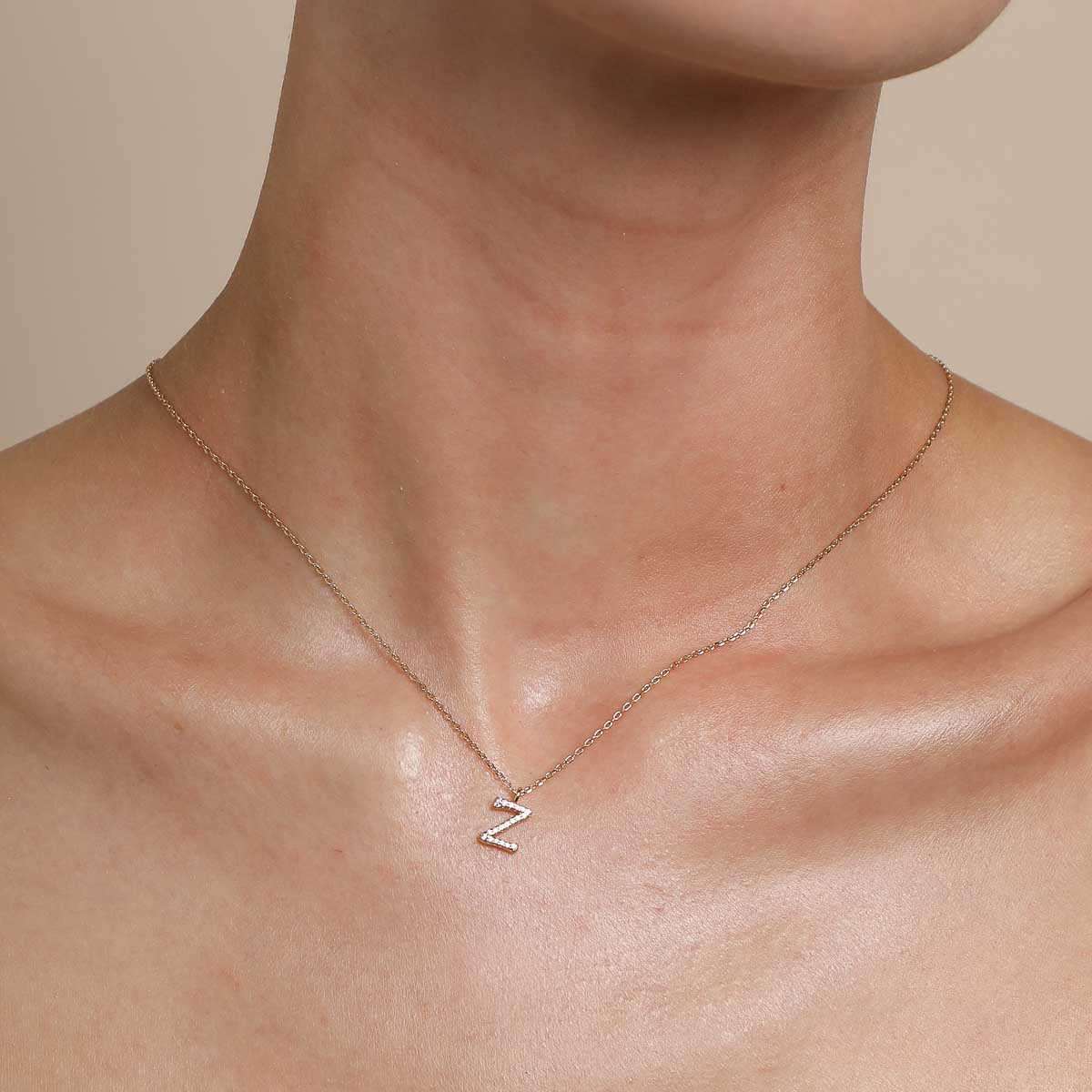 Z Initial Pavé Pendant Necklace in Gold - Image 2