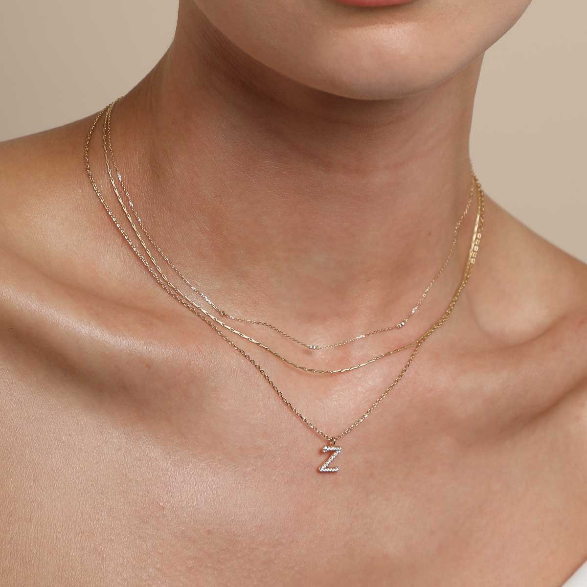 Z Initial Pavé Pendant Necklace in Gold - Image 3